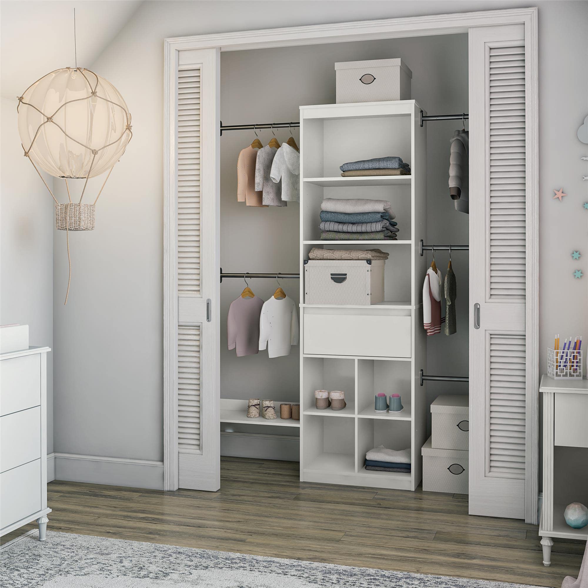 Little Seeds Grow With Me Adjustable Kids Closet Organizer System, 15.69'' D X 95.44'' W X 76.62'' H, White