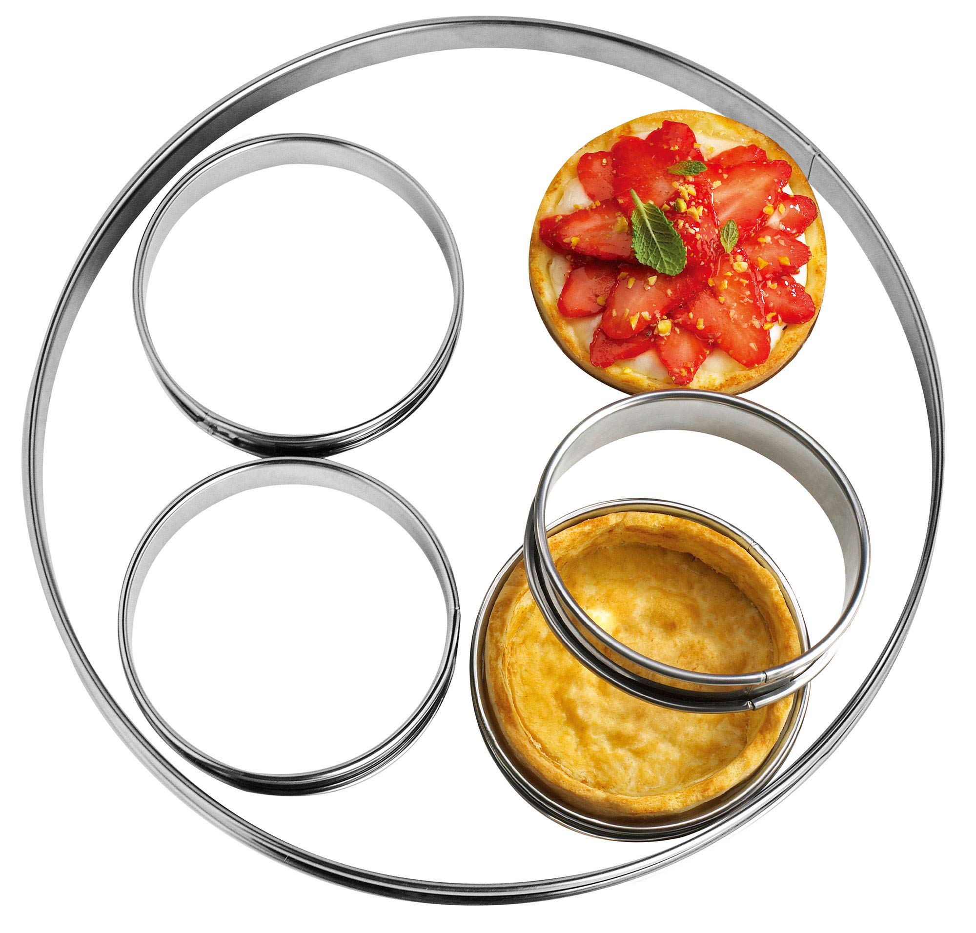 Newlineny Stainless Steel 5 Pcs Double Rolled Edges Circular Round Tart Rings, Pastry Muffin Molding Plating, Set Of 5 : 1 X (28