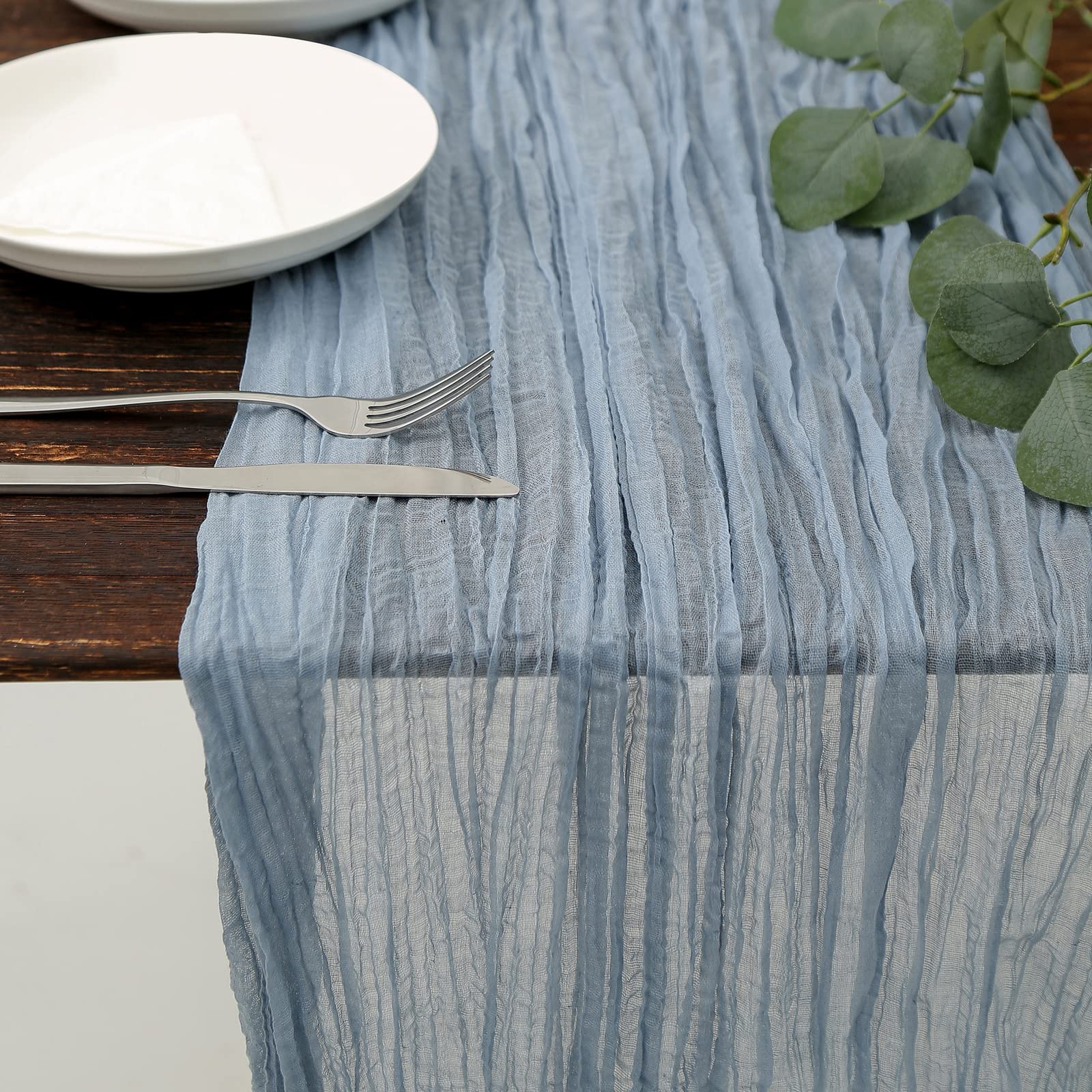 Dolopl 8Pcs Dusty Blue Cheesecloth Table Runner Bulk 13.3Ft Boho Gauze Cheese Cloth Table Runner Rustic Sheer Runner 160Inch Lon