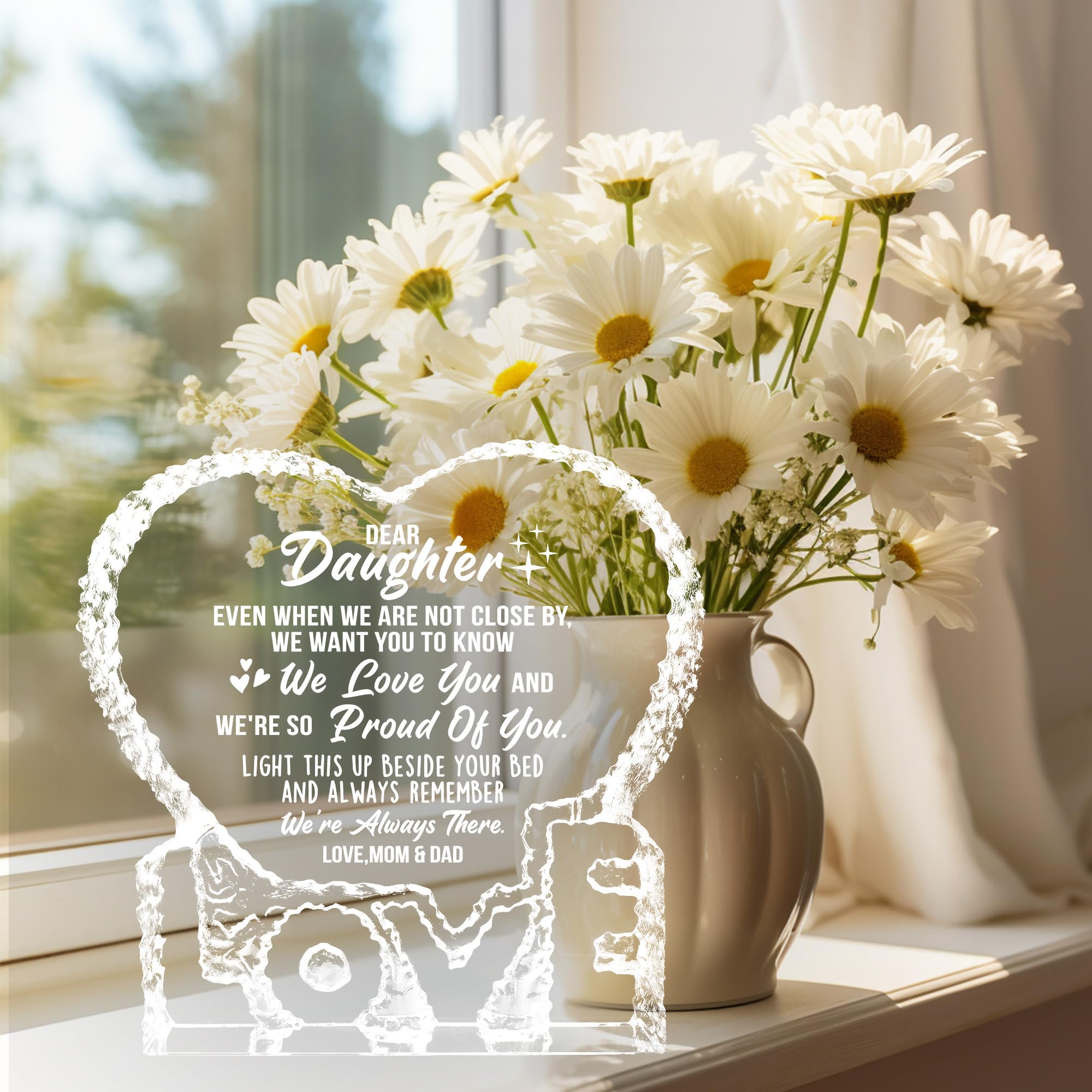 ZHSHWAT Heart Shaped Crystal Mom & Dad to Daughter Gifts for Anniversary & Birthday