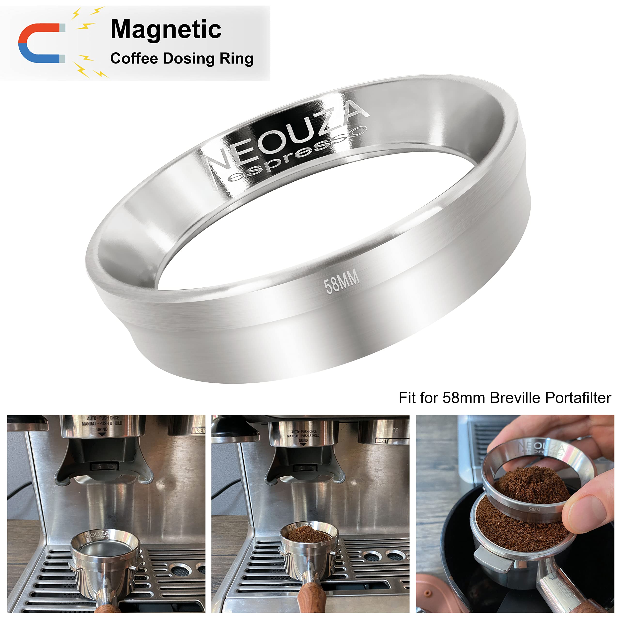Neouza Espresso Dosing Funnel Ring Stainless Steel Compatible With Coffee Machine Portafilter For Tamping (58Mm)