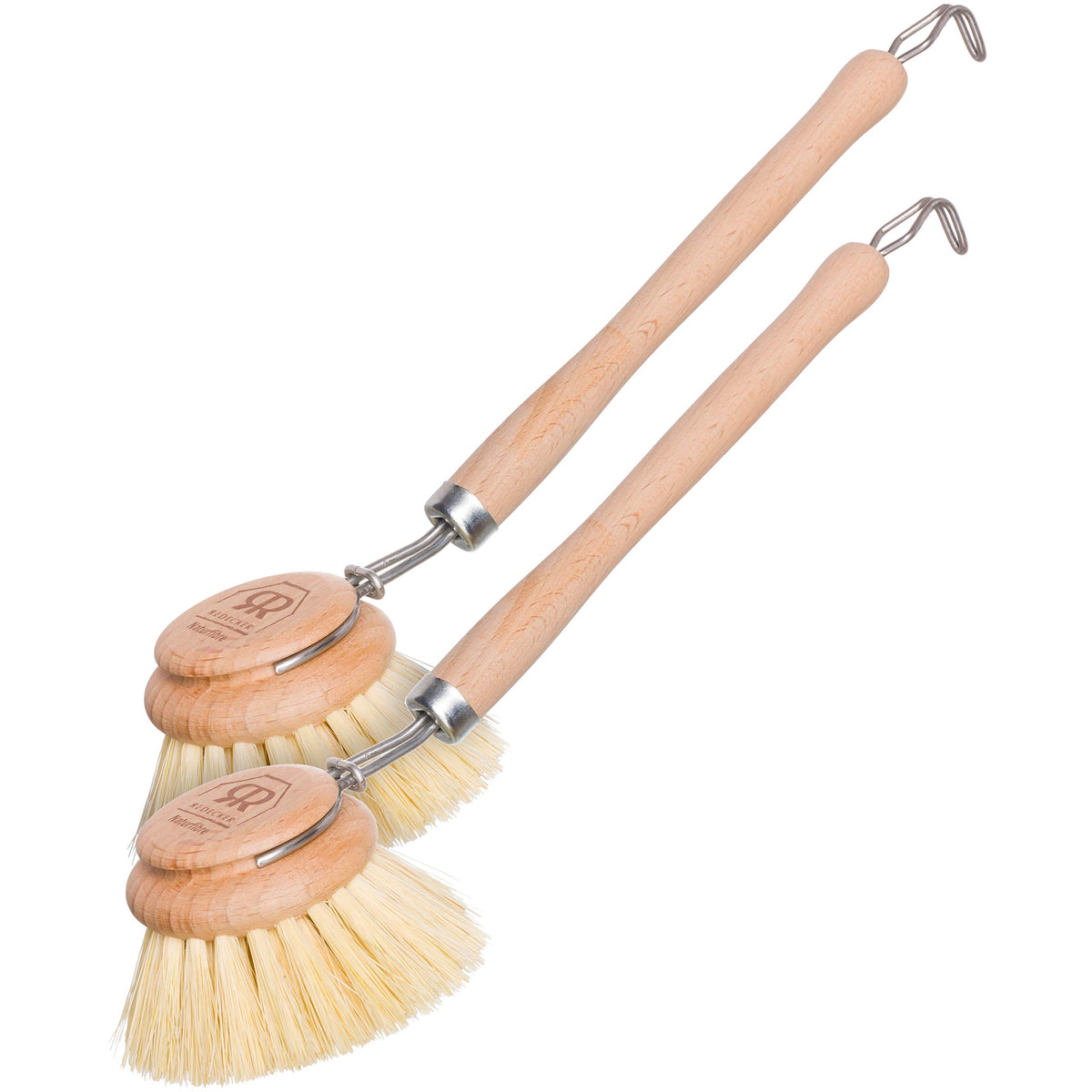 Redecker 2 Pack Tampico Fiber Bristle 2-Inch All-Purpose Kitchen Dish Scrub Brush With Beechwood Handle - Dish Brush With Hooked