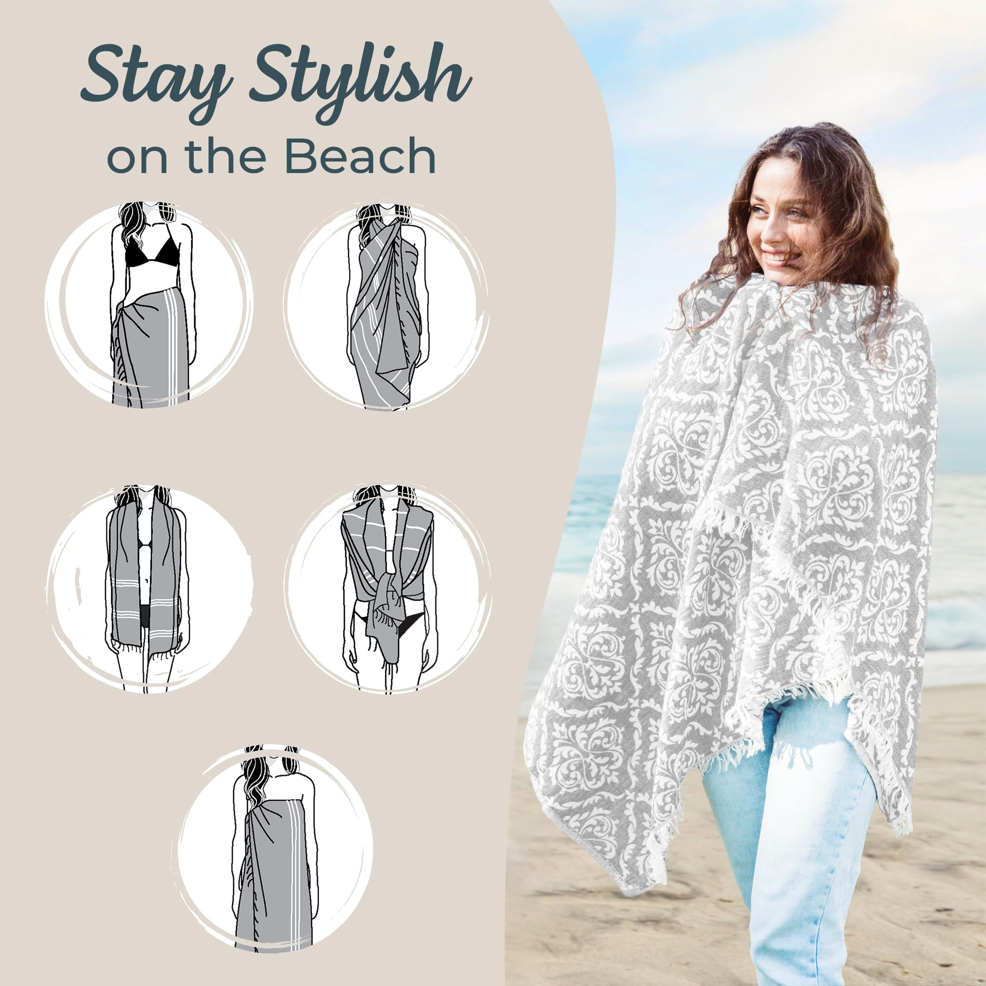 Mebien Touche De La Nature Premium Turkish Beach Towel (35   X67   ) Suitable For Adults And Kids 100% Natural Cotton Quick Dry