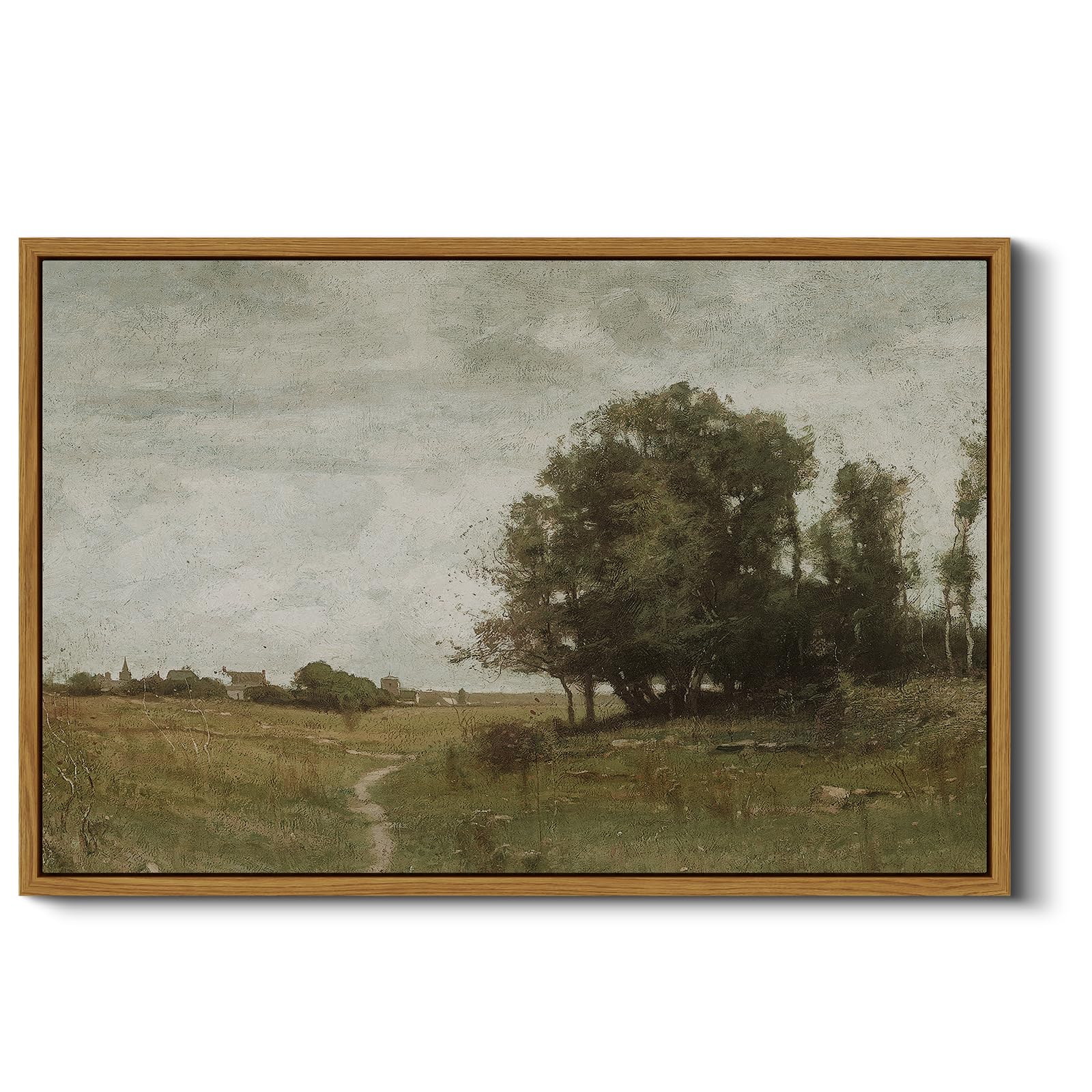Arpeotcy Vintage Country Large Framed Wall Art, The Path To The Village Scenery Retro Painting Decor Aesthetic, Canvas Print Art