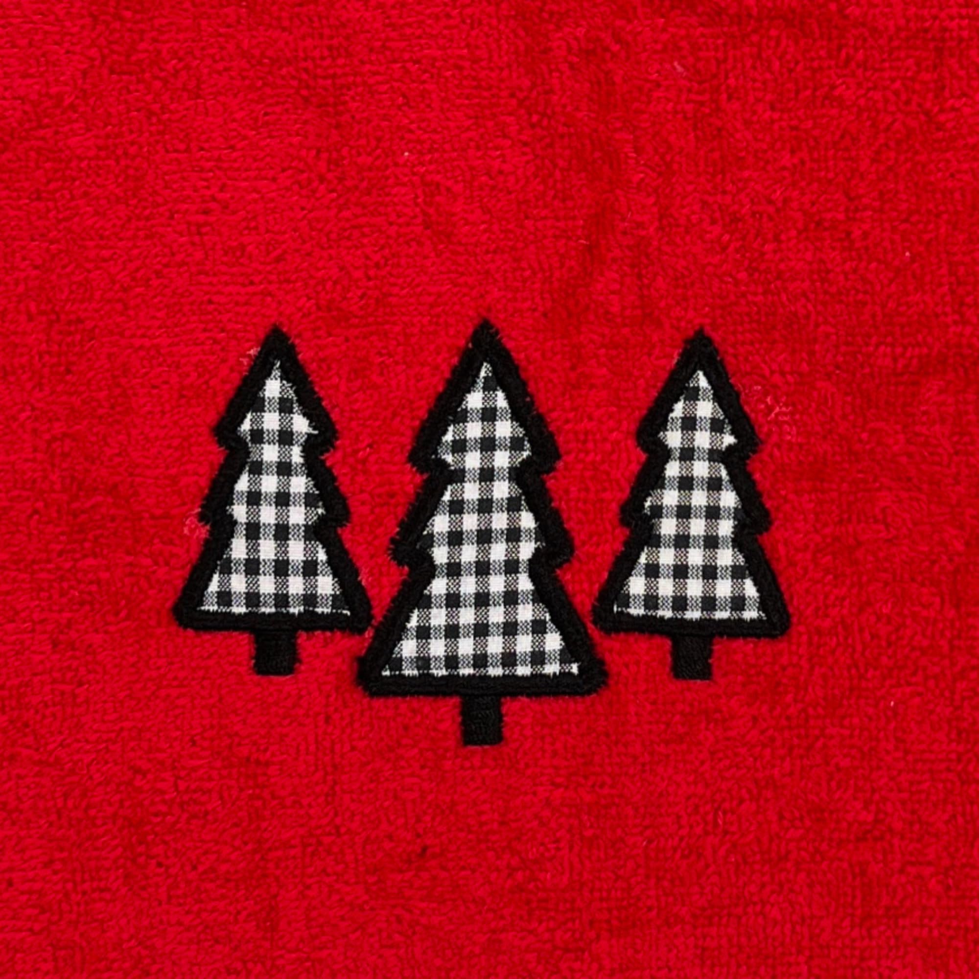 Serafina Home Holiday Christmas Guest Hand Towels: Country Farmhouse Red Terrycloth Towels With Check Tree Applique