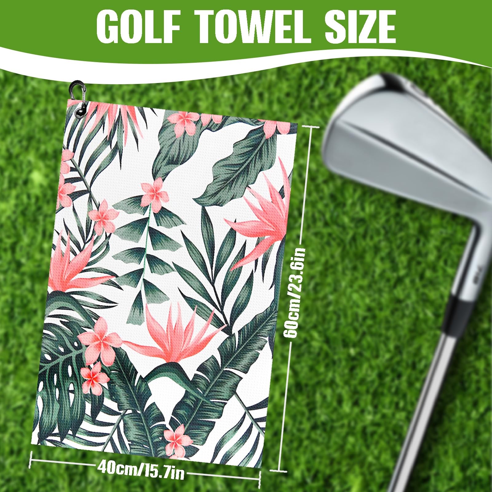 Tropical Plants Golf Towel and Brush Set, Microfiber Waffle Golf Bag Towel with Clip, Golf Cleaning Kit for Men and Women, Leave