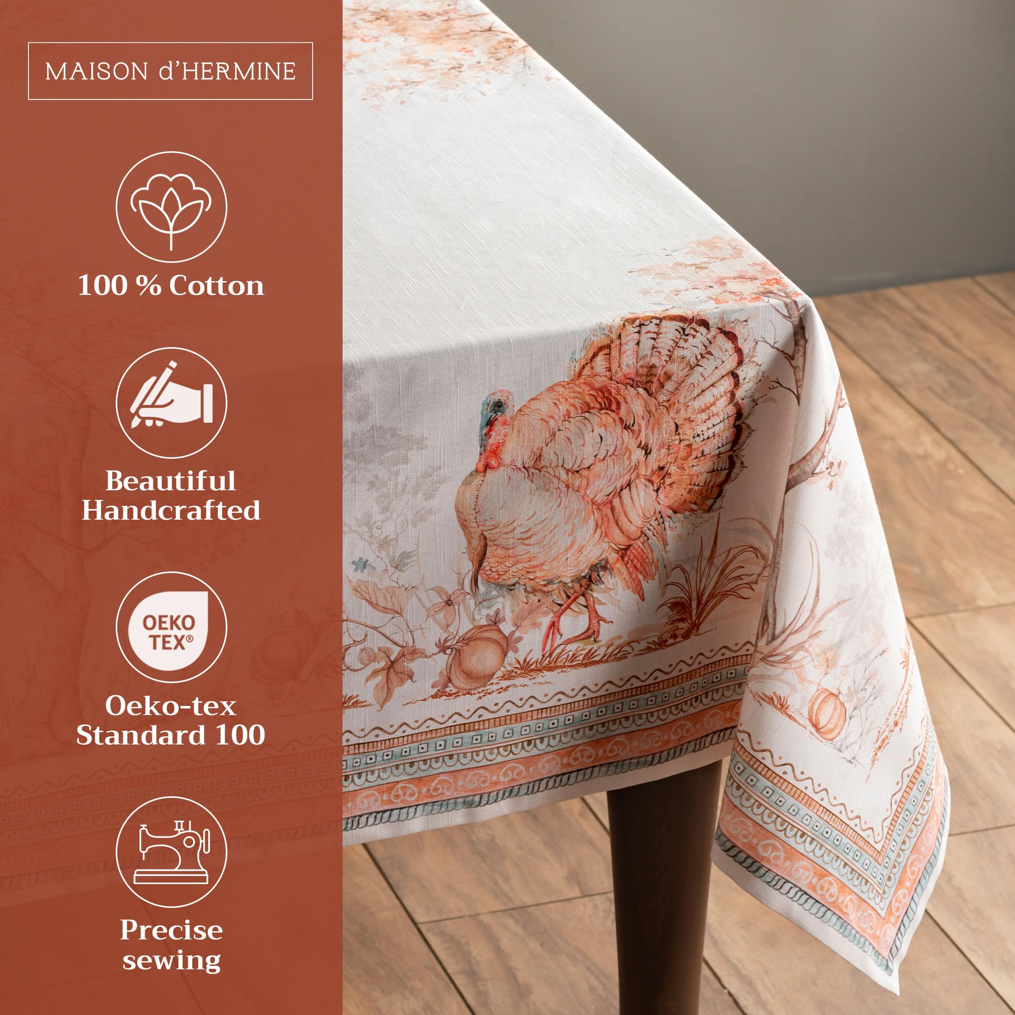 Maison D' Hermine 100% Cotton Table Cover - 70''X120'' Rectangle Decorative Tablecloth - Washable Tablecloths For Dining, Home &