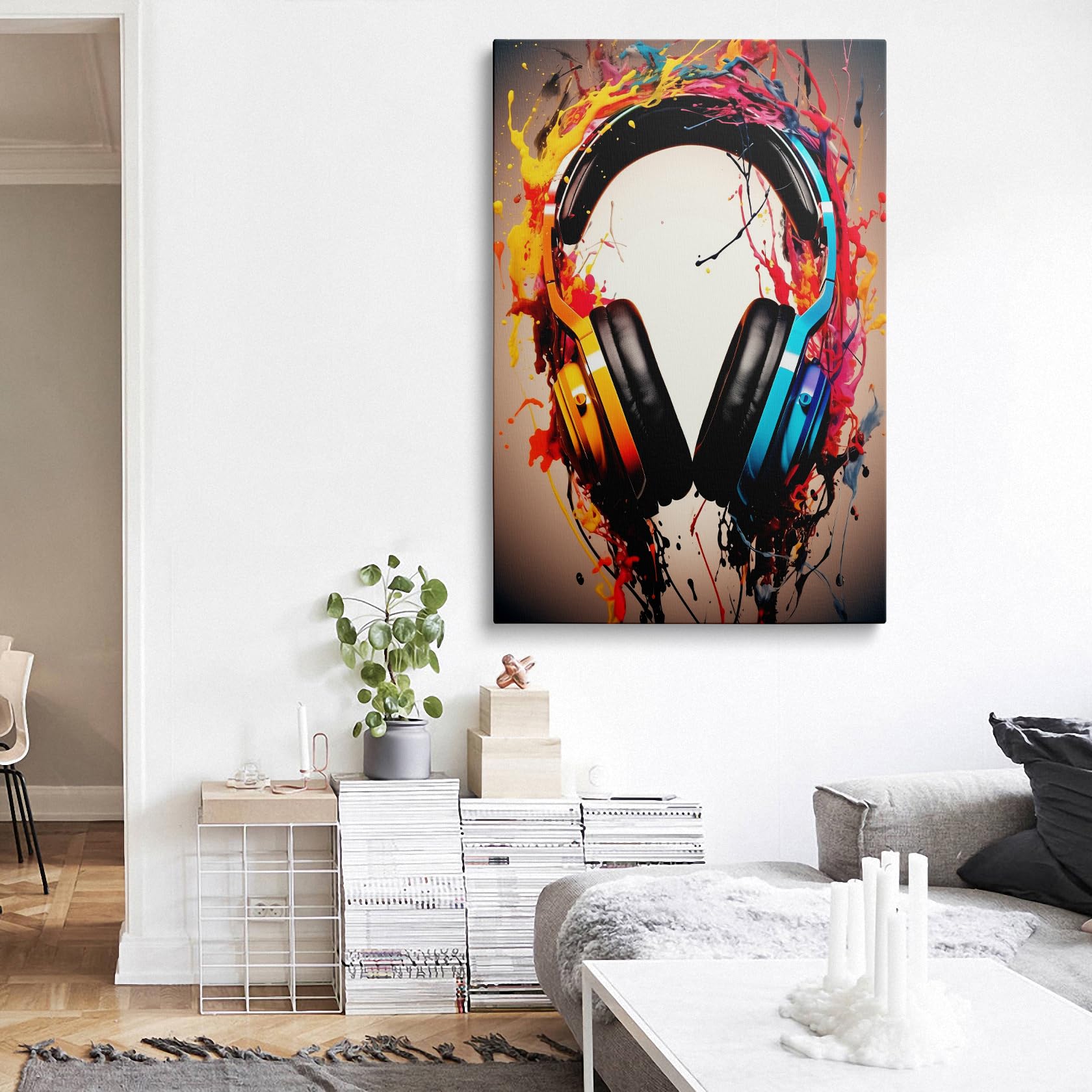 Framed Banksy Graffiti Colorful Dj Headphone Earphone Music Canvas Wall Art Funny Cool Gaming Headset Decor Poster For Living Ro