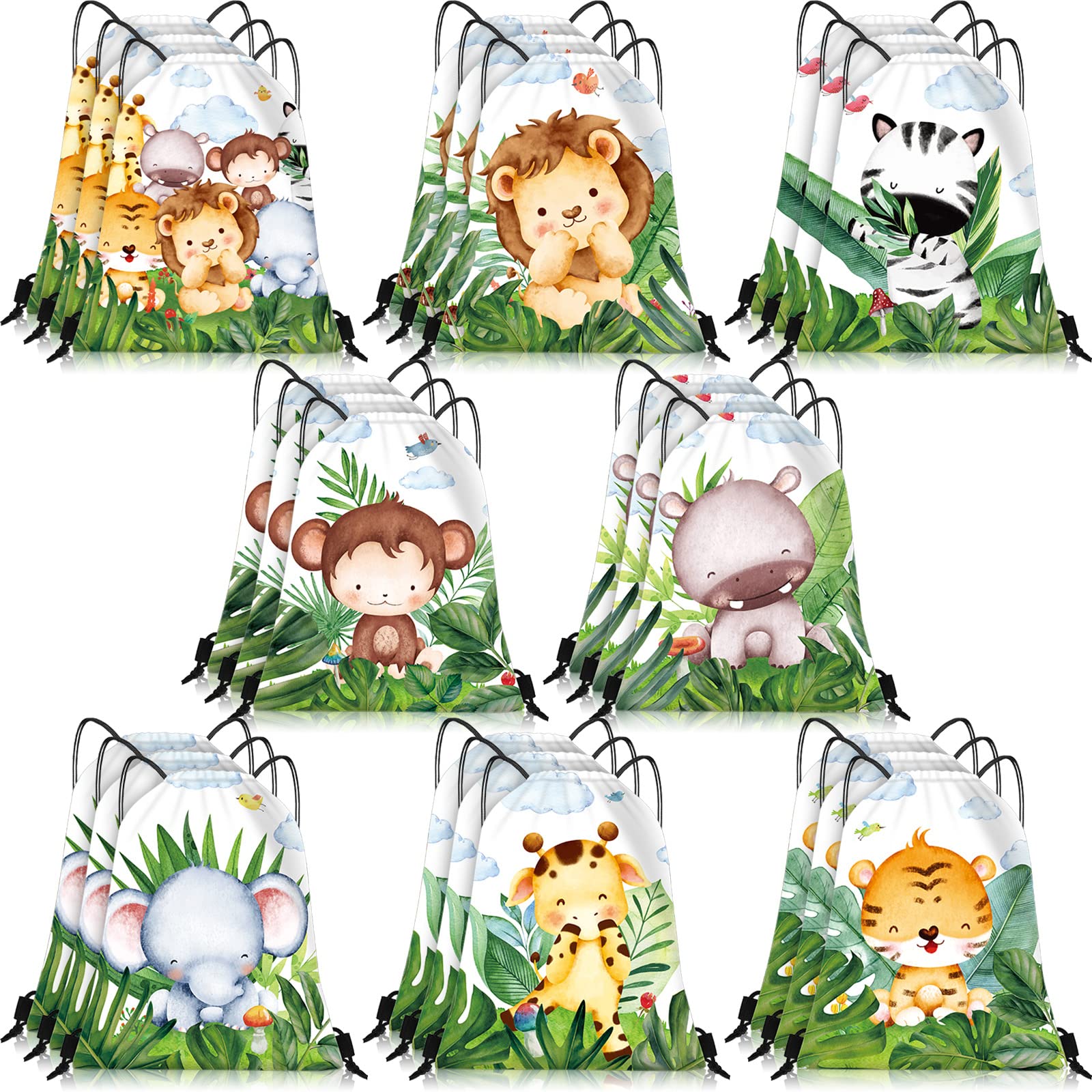 24 Pcs Safari Goodie Bags Safari Party Favor Drawstring Bags Safari Baby Shower Decorations Jungle Party Gift Bags Safari Birthd