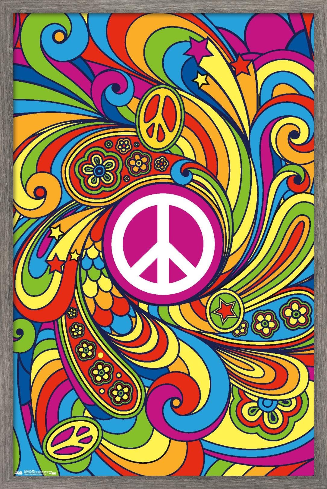Trends International Peace Sign Wall Poster, 14.725'' X 22.375'', Barnwood Framed Version