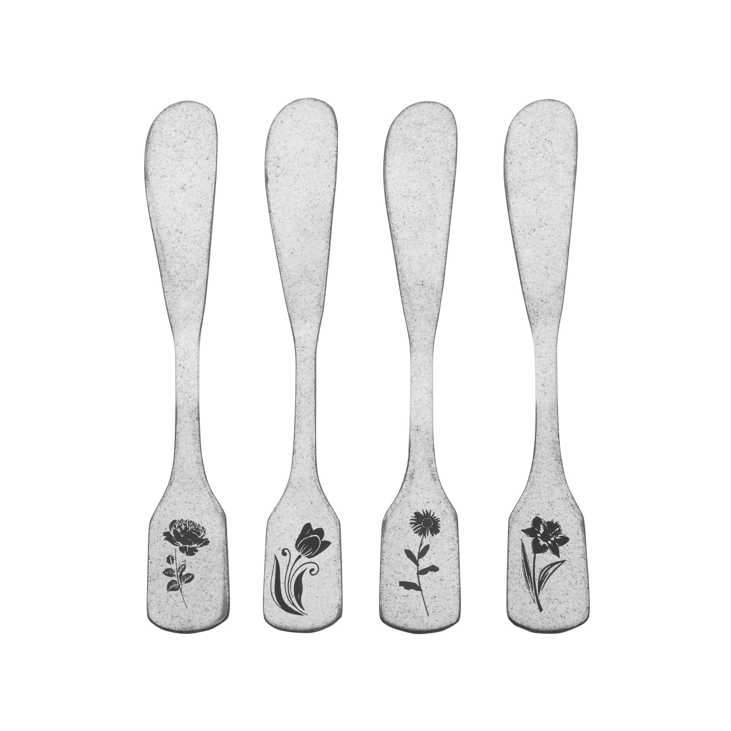 Towle Living Matte Floral Spreader Set, Set Of 4, Stainless Steel