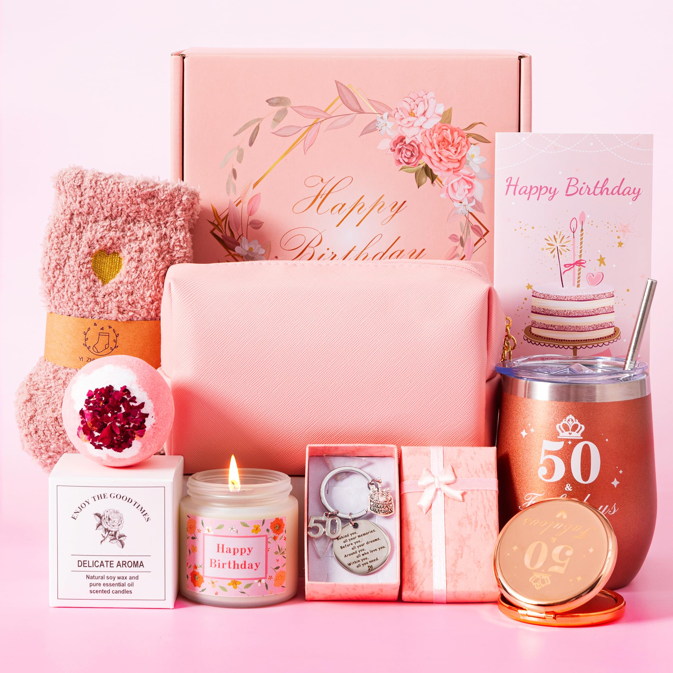 50Th Birthday Gifts For Women, 50 Year Old Unique Happy Birthday Gift For Her, Relaxation Spa Bath 50Th Birthday Gift Baskets Fo