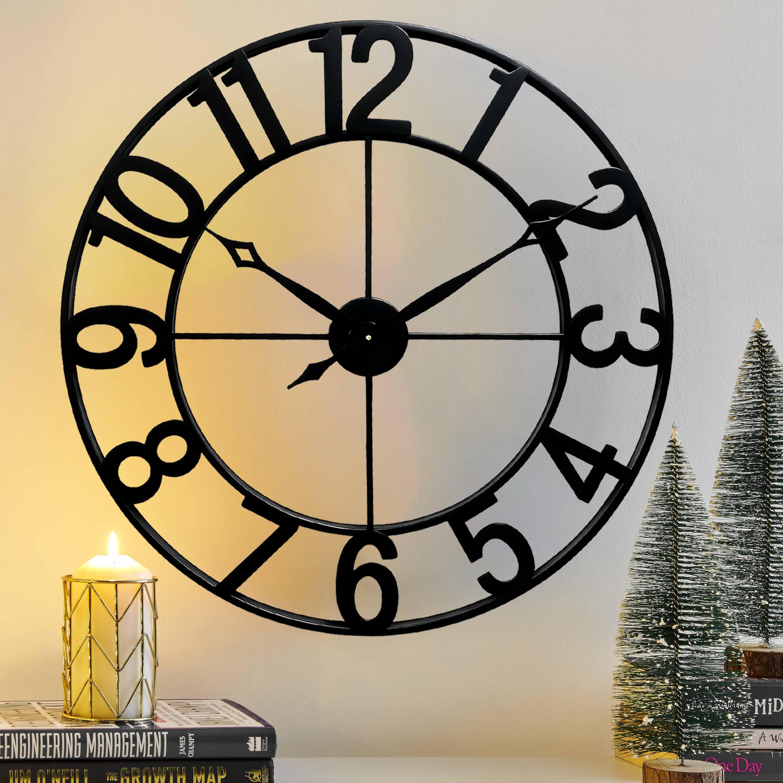 Clxeast 30 Inch Wall Clocks For Living Room Decor, Black Metal Wall Clock, Arabic Numeral