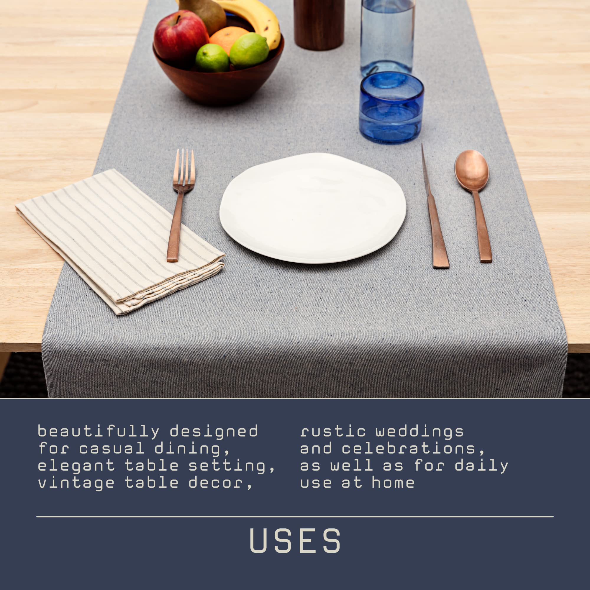 Meema Blue Rustic Table Runner - Farmhouse Boho Decor Table Runners, Dining Table Runner For Everyday Use And Special Occasions,