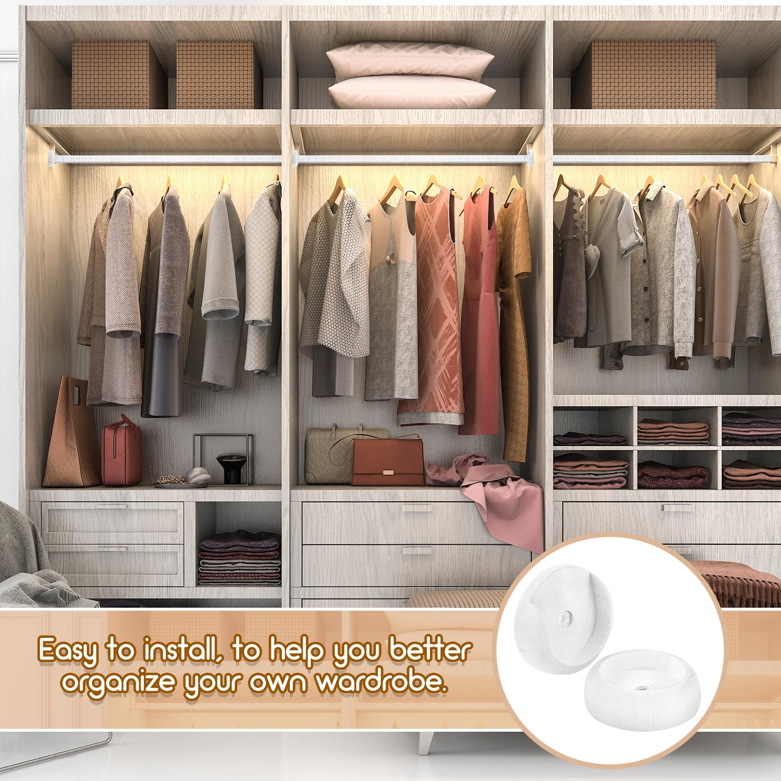Yookeer 4 Pack Wooden Closet Pole Sockets Closet Pole Holder Closet Rod Holders Closet Pole Socket For Wardrobe Hallway Bathroom