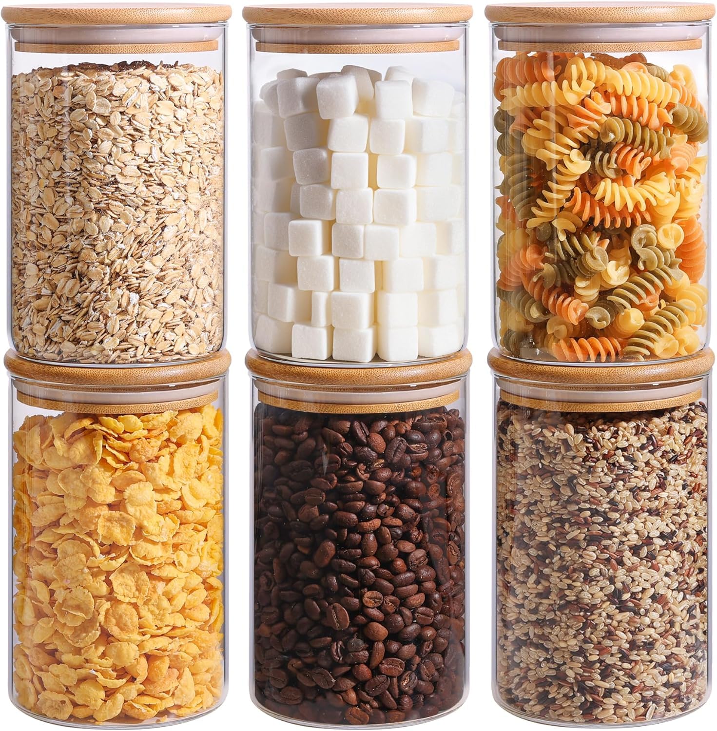 Encheng 1050Ml Kitchen Storage Borosilicate Glass Jar Container With Air Tight Bamboo Wooden Lid Storage Containers Round Shape 