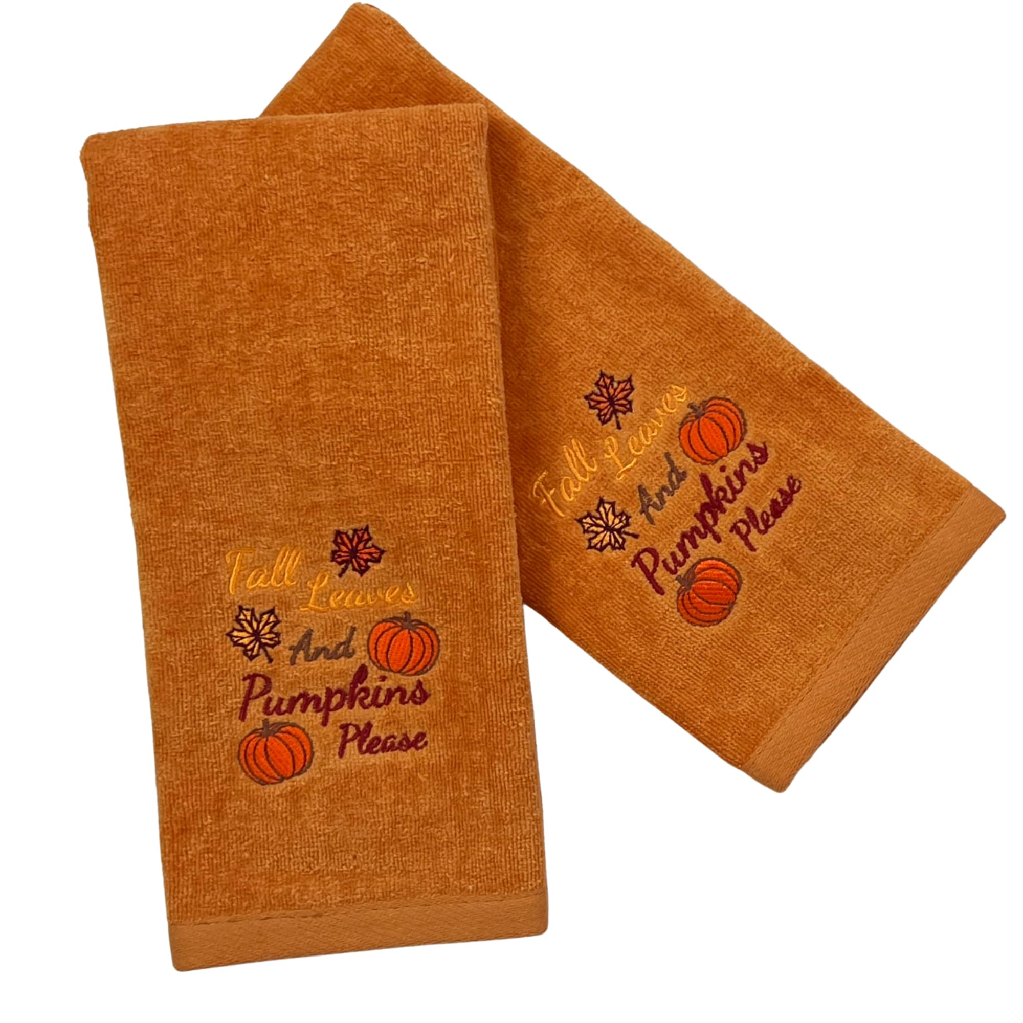 Serafina Home Fall Bath Hand Towels Bathroom Decor Farmhouse : Terracotta Rust Cotton Towels With Autumn Fall Leaves And Pumpkin