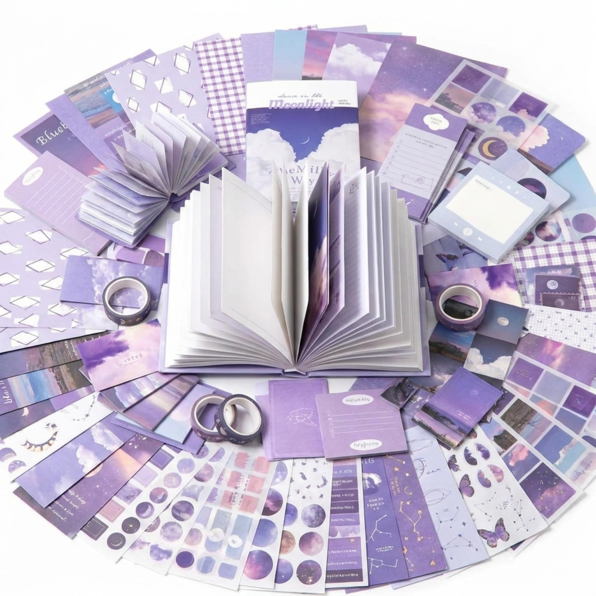 Vanshop Scrapbook Kit Aesthetic 346 Pcs A6 Grid Notebook Diy Art & Craft Set With Decorative Stickers, Washi Tape & Journaling S