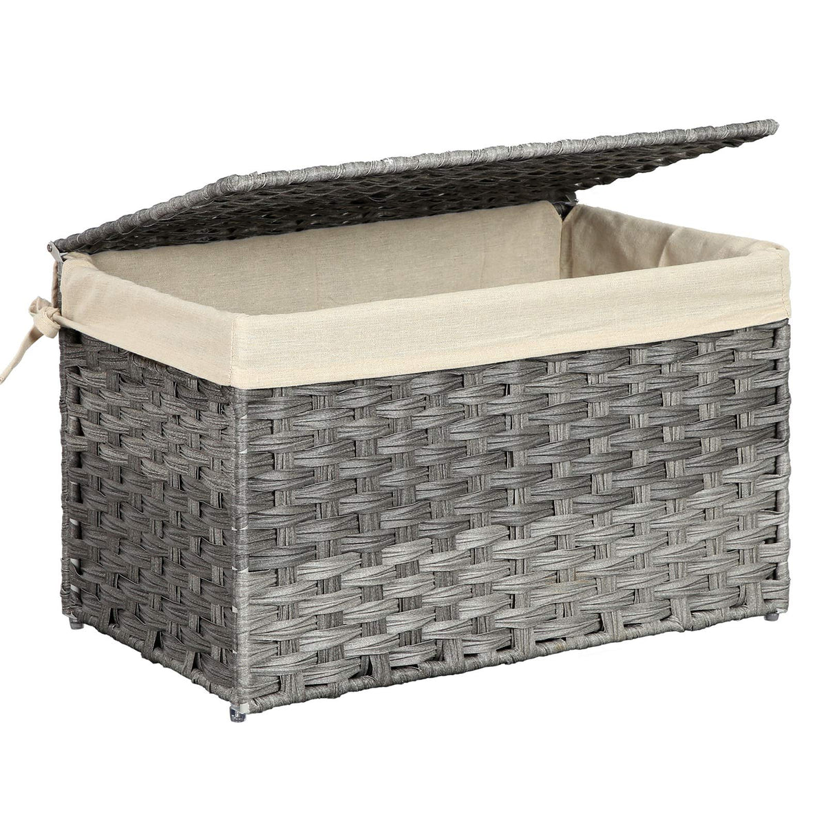 Songmics Storage Basket With Lid, Rattan-Style Storage Trunk With Cotton Liner And Handles, For Bedroom Closet Laundry Room, 21.