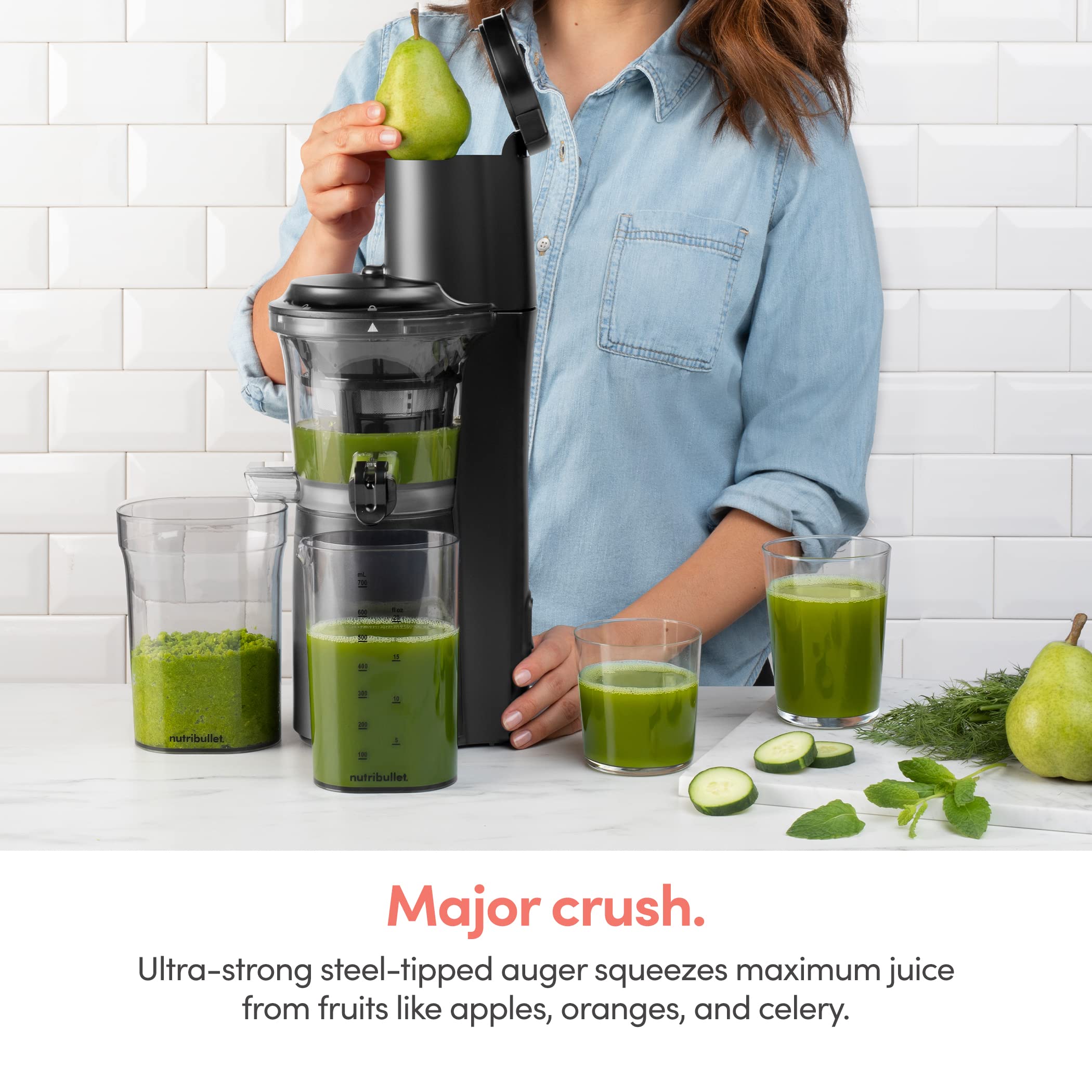 Nutribullet Slow Juicer, Slow Masticating Juicer Machine, Easy To Clean, Quiet Motor & Reverse Function, Bpa-Free, Cold Press Ju