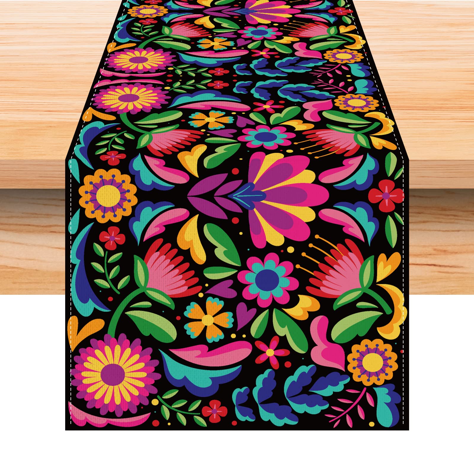 Linen Mexican Fiesta Table Runner 72 Inches Long Cinco De Mayo Tablecloth Dia De Los Muertos Decor Day Of The Dead Decoration An