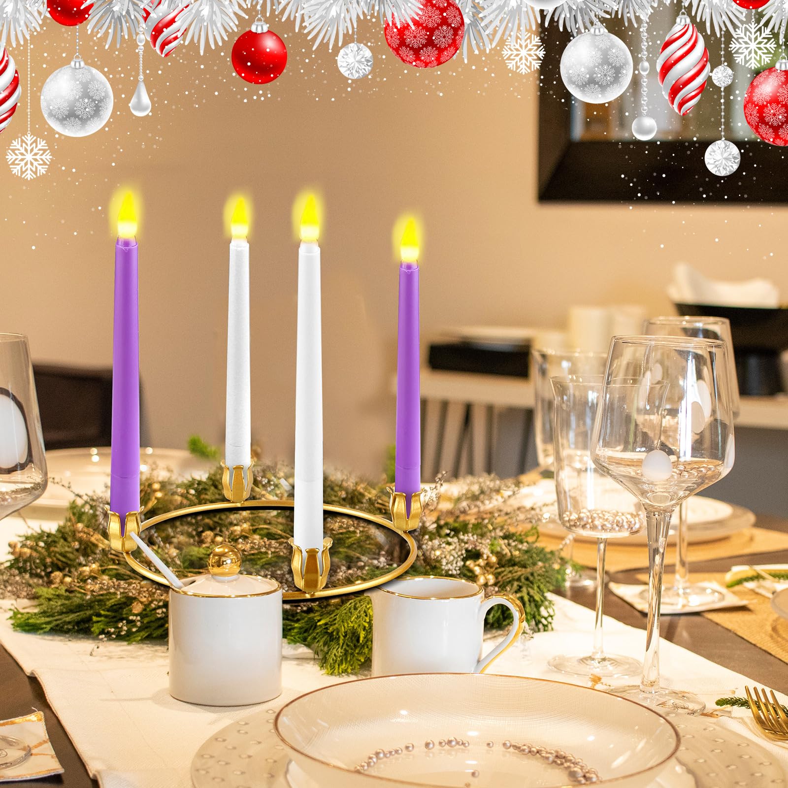 Thyle 12 Pcs Metal Christmas Advent Wreath Rings Bulk Gold Advent Wreath Candle Holder Xmas DIY Taper Candle Rings Table Candela