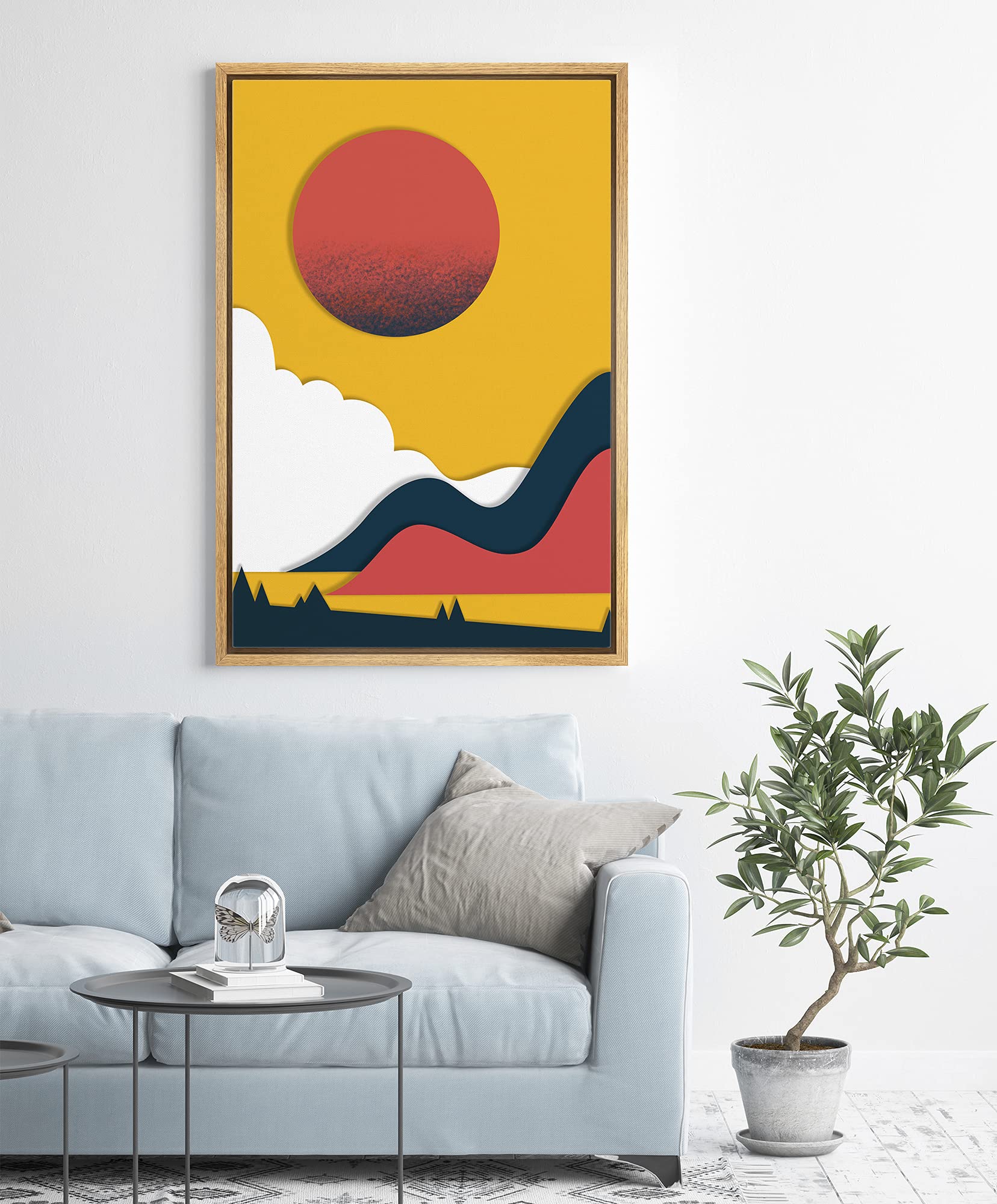 IDEA4WALL Framed Canvas Print Wall Art Black and Red Mountain Range with Clouds Nature Wilderness Illustrations Modern Art Rustic 3D Fun Multicolor for Living Room  Bedroom  Office - 16''x24'' Natural