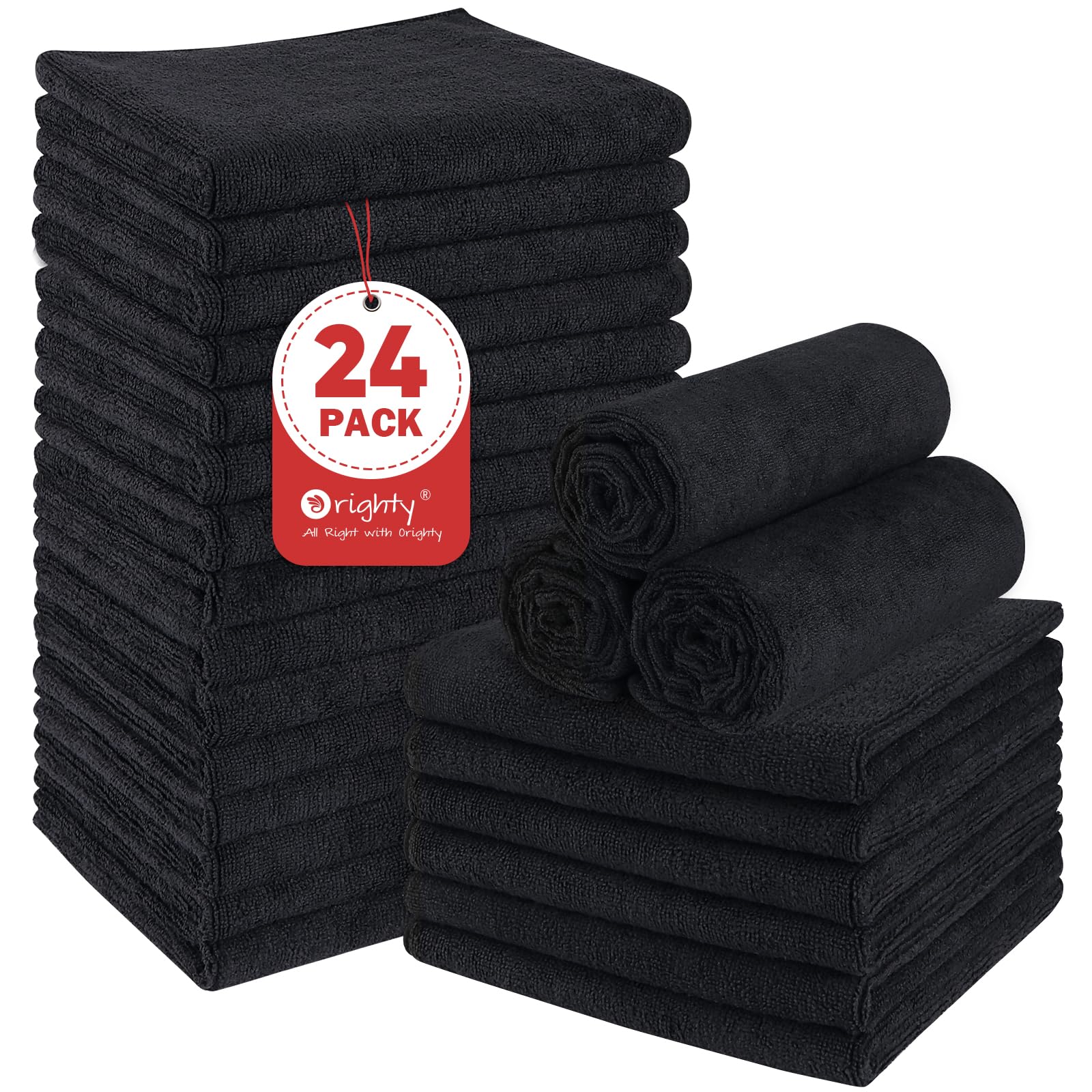 Orighty Black Salon Towels Extra Large, Pack of 24(Not Bleach Proof, 18 x 30 Inches) Super Soft Gym Towels and Absorbent Microfi