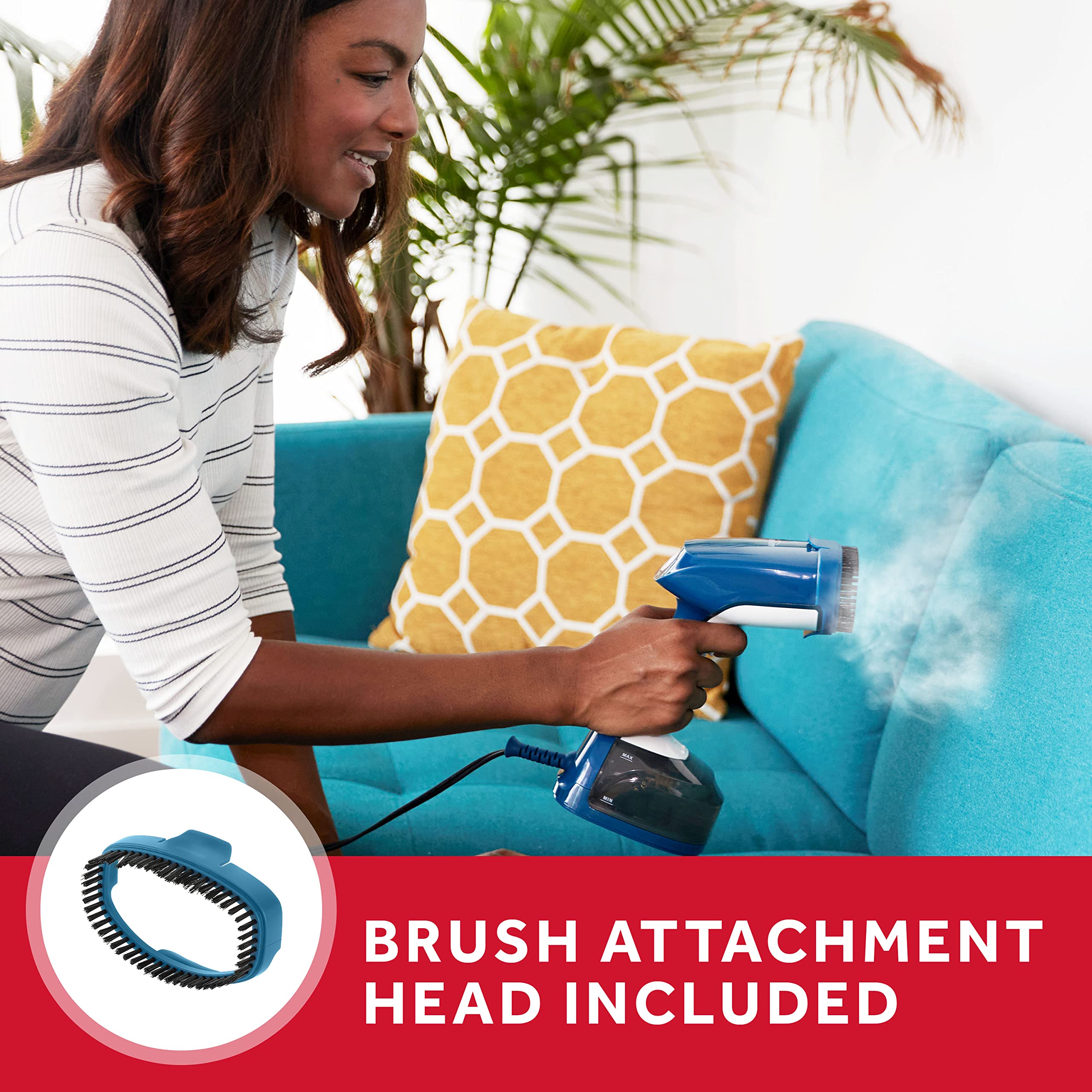 Sunbeam Handheld Steamer 1200W - Dual Steam Settings, Fast 30s Heat-Up, Bristle Brush, One Size, Blue Finish