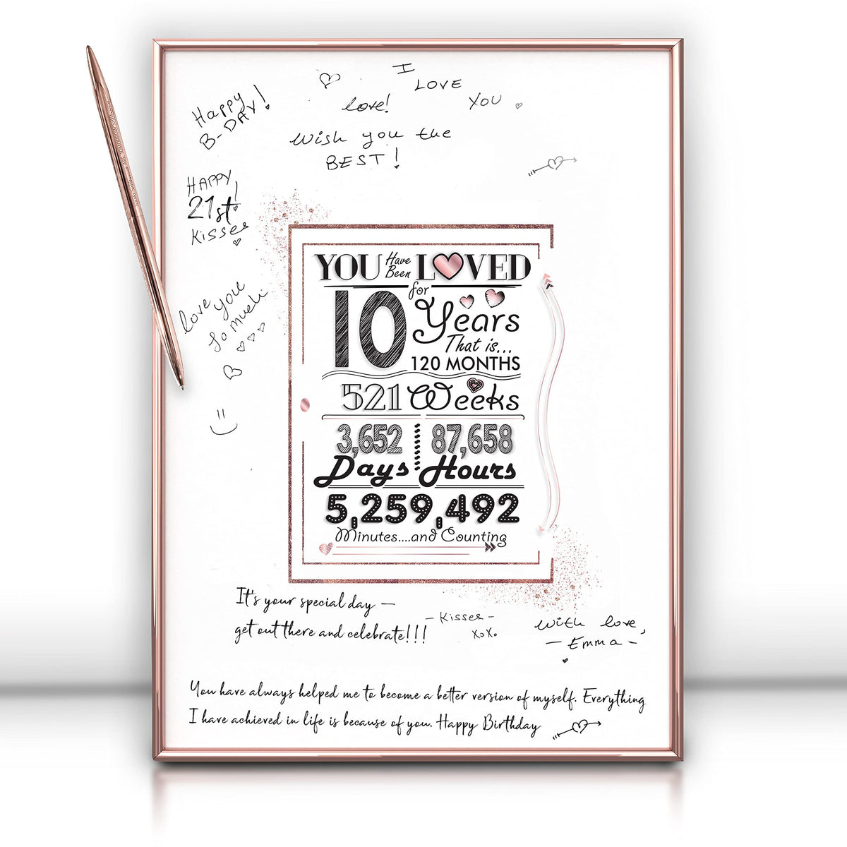 Framed Rose Gold 10Th Birthday Decorations Sign Poster For Girl - 10 Birthday Gift 12 ''X16 '' Guest Party Favors Book Alternati