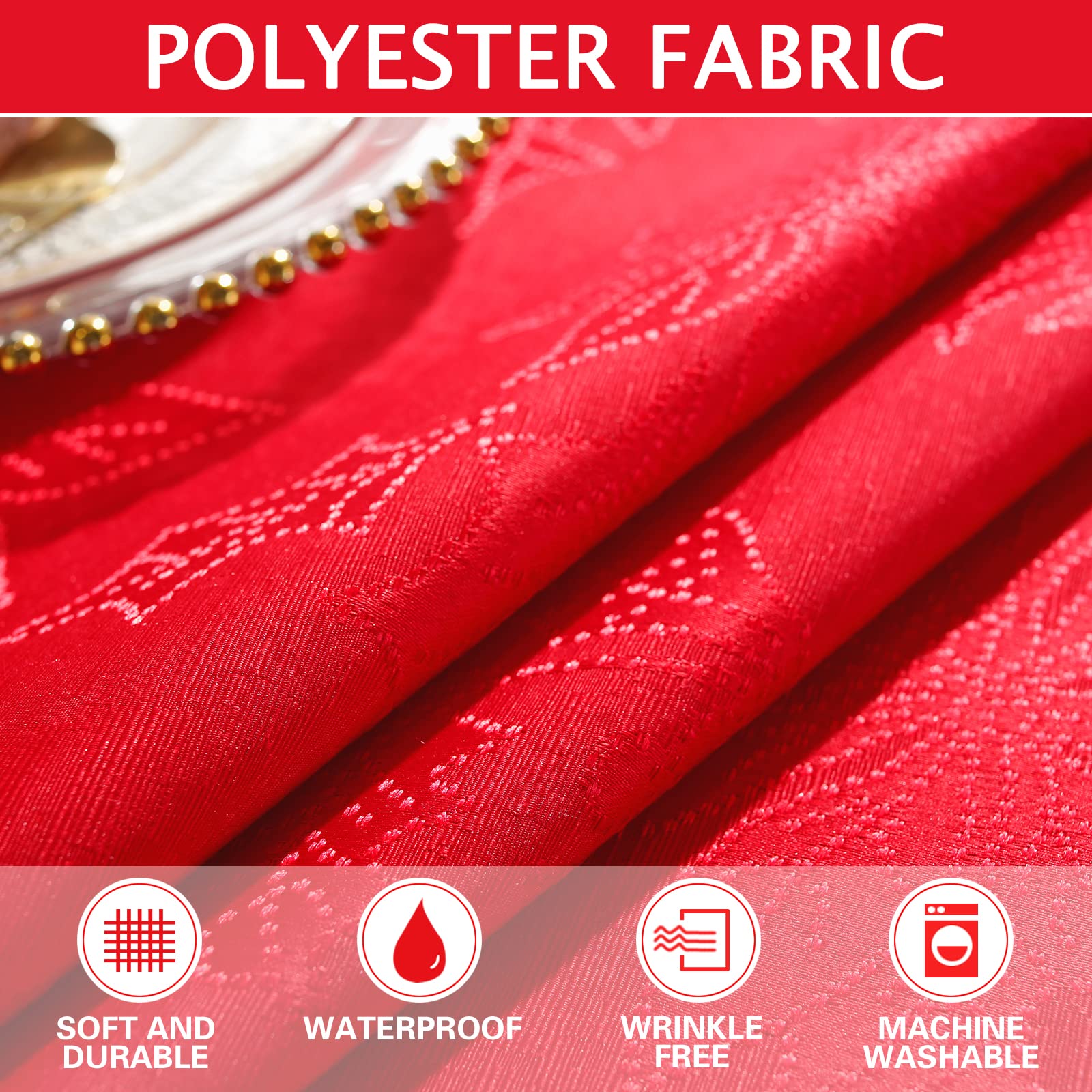 Honellaty Christmas Poinsettia Tablecloth Rectangle, 60 X 102 Inch Jacquard Washable Polyester Durable Spillproof Anti-Wrinkle D