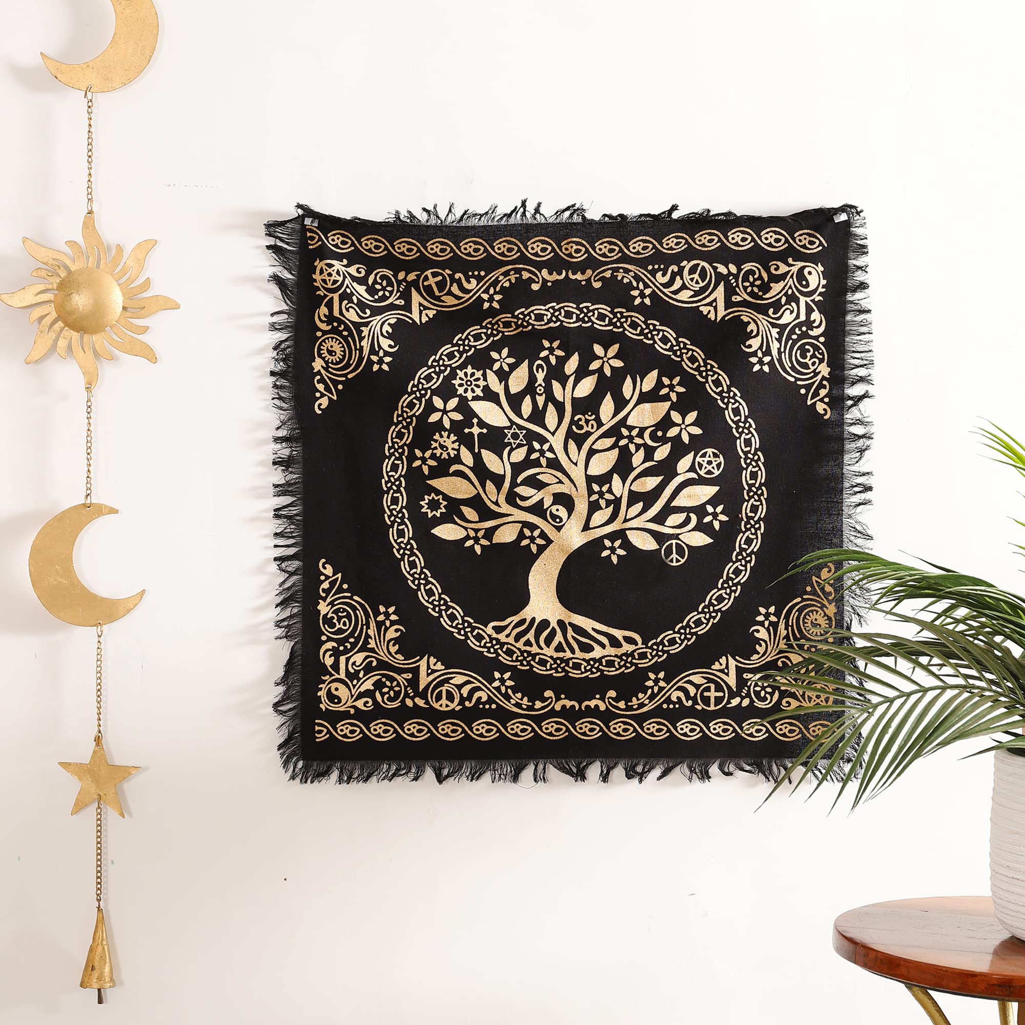 Ravaiyaa - Attitude Is Everything Black Gold Witchcraft Altar Tarot Spread Cotton Cloth Spiritual Concept Poster For Wall Decor 