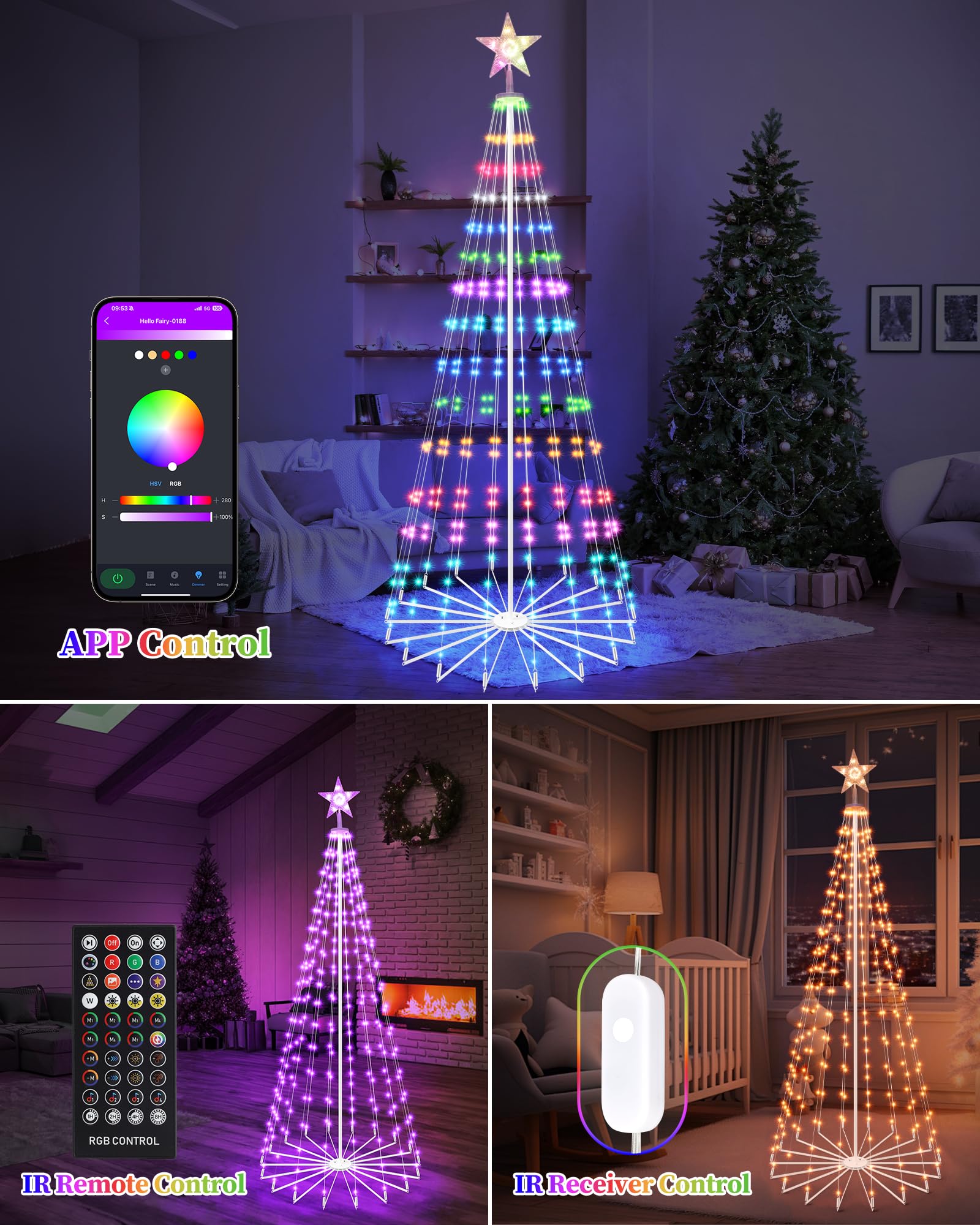 Brightever 9FT Smart Cone Christmas Tree, 460 LED Multicolor Lights, Remote APP Control, Model BESL33