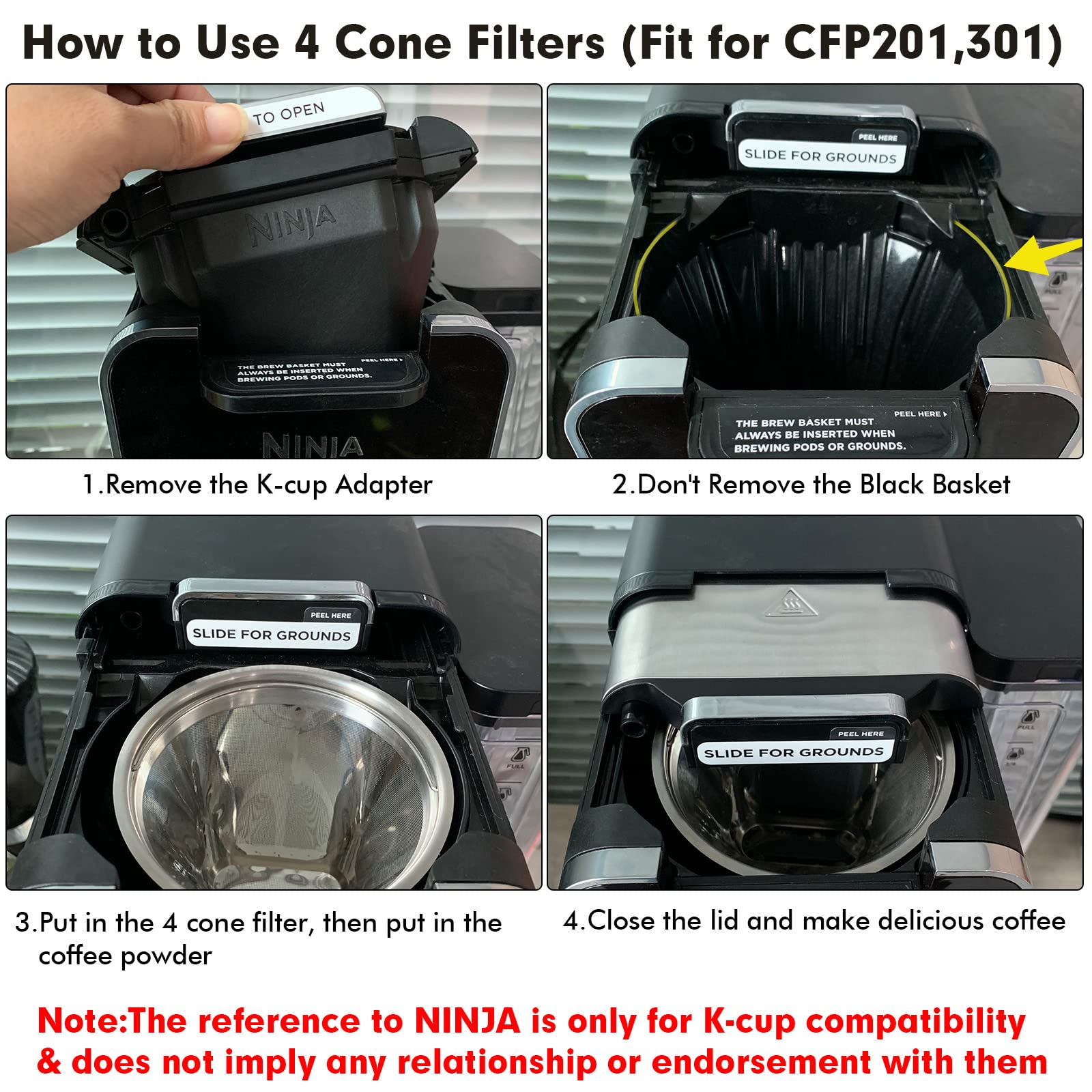 Stainless Steel Reusable Coffee Filter Compatible With Ninja Dual Brew Coffee Maker, Reusable Coffee Pods With 4 Cone Coffee Fil