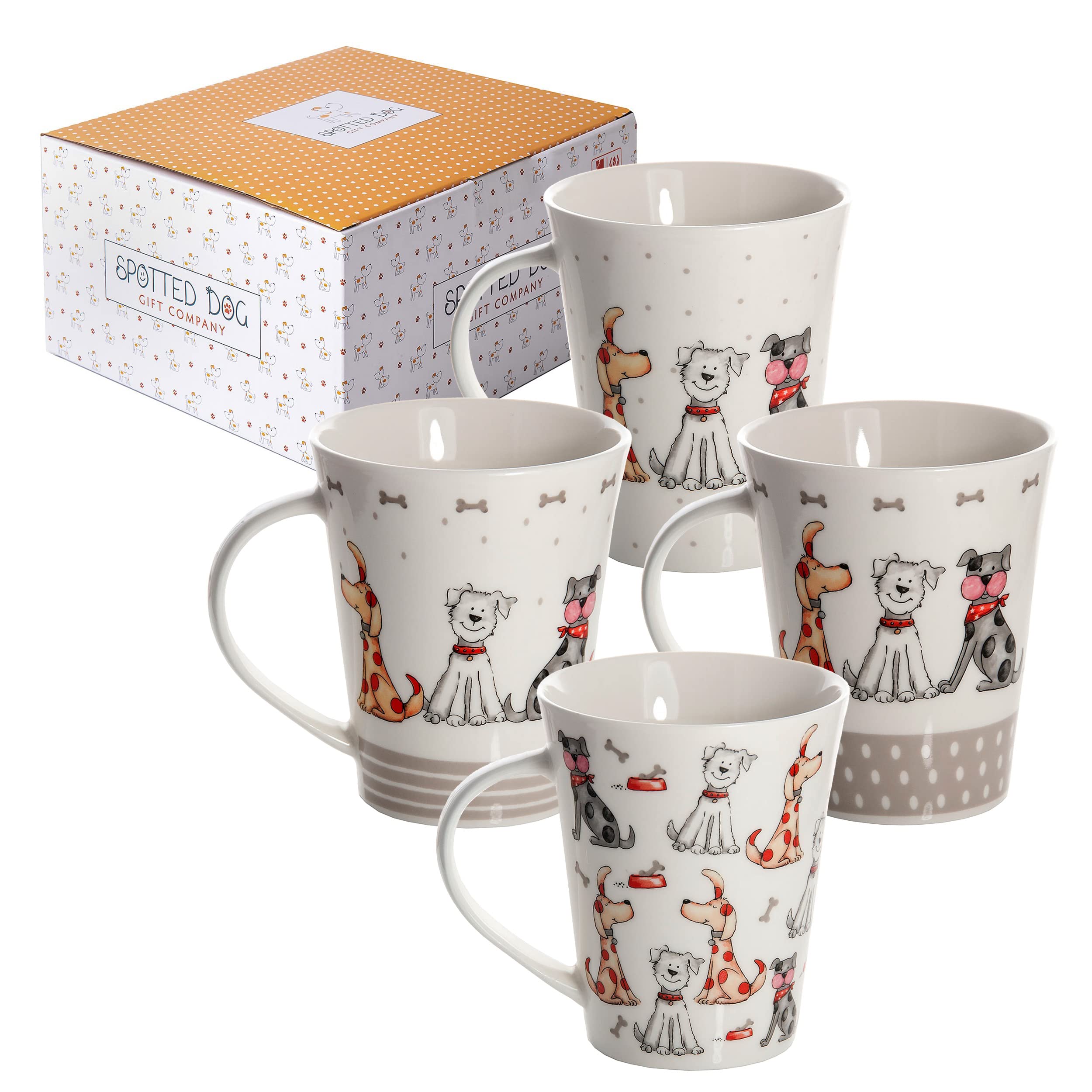 Spotted Dog Gift Company Dog Coffee Mug Set, Cute Mugs 12 Oz Ceramic Porcelain China Coffee Tea Cups, Cute Dogs Themed Gifts For