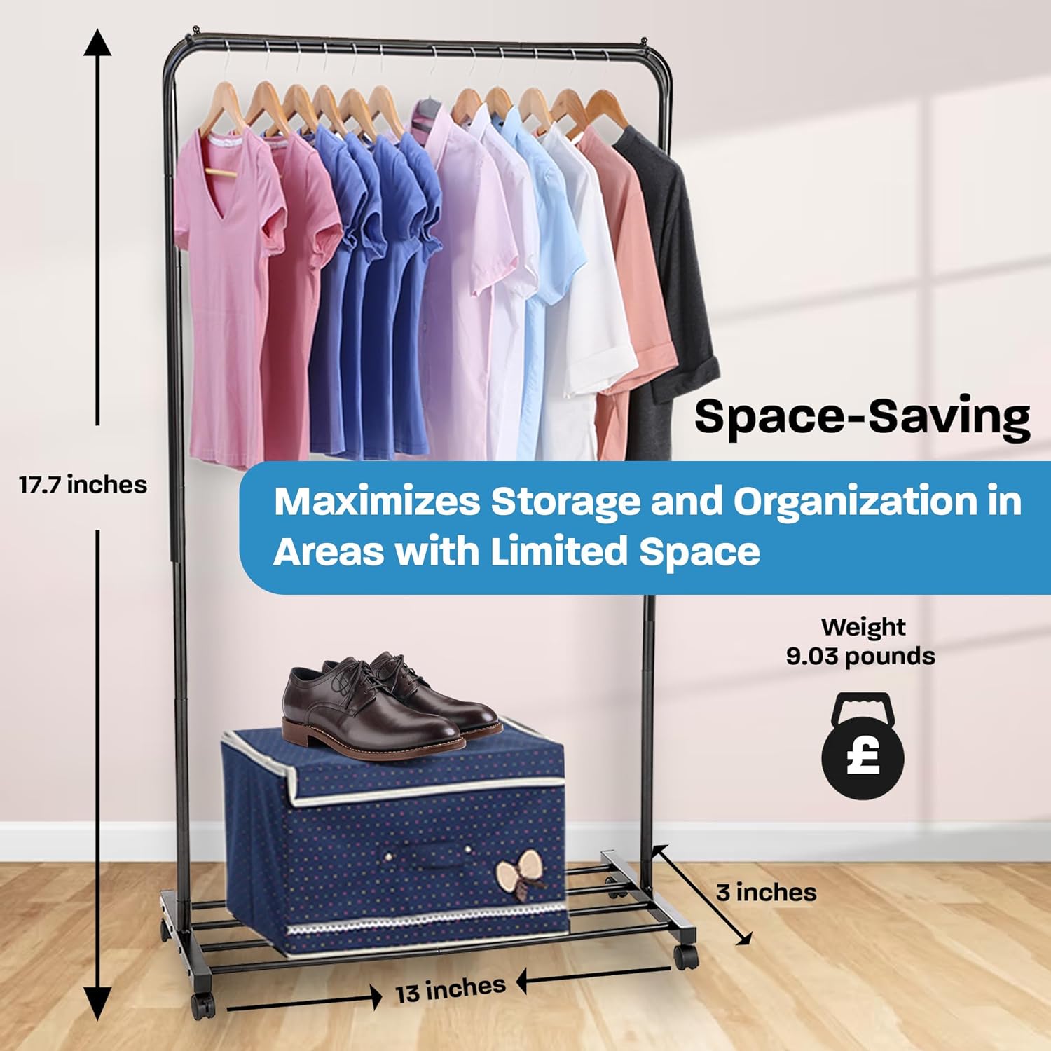 Heavy Duty Rolling Garment Rack with 5-Tier Shoe Storage