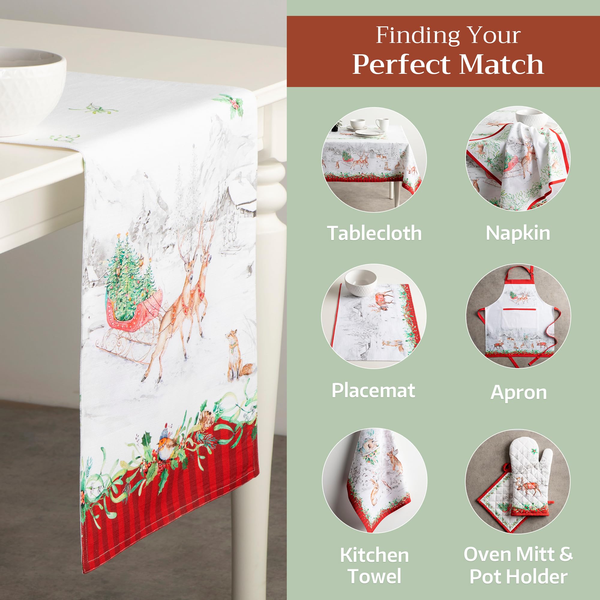 Maison d' Hermine Tablerunner 100% Cotton 14.50Inch x 72Inch Decorative Table Runner Table Runners for Gifts  Dining  Buffet  Christmas Tradition (Double Layer) - Thanksgiving/Christmas