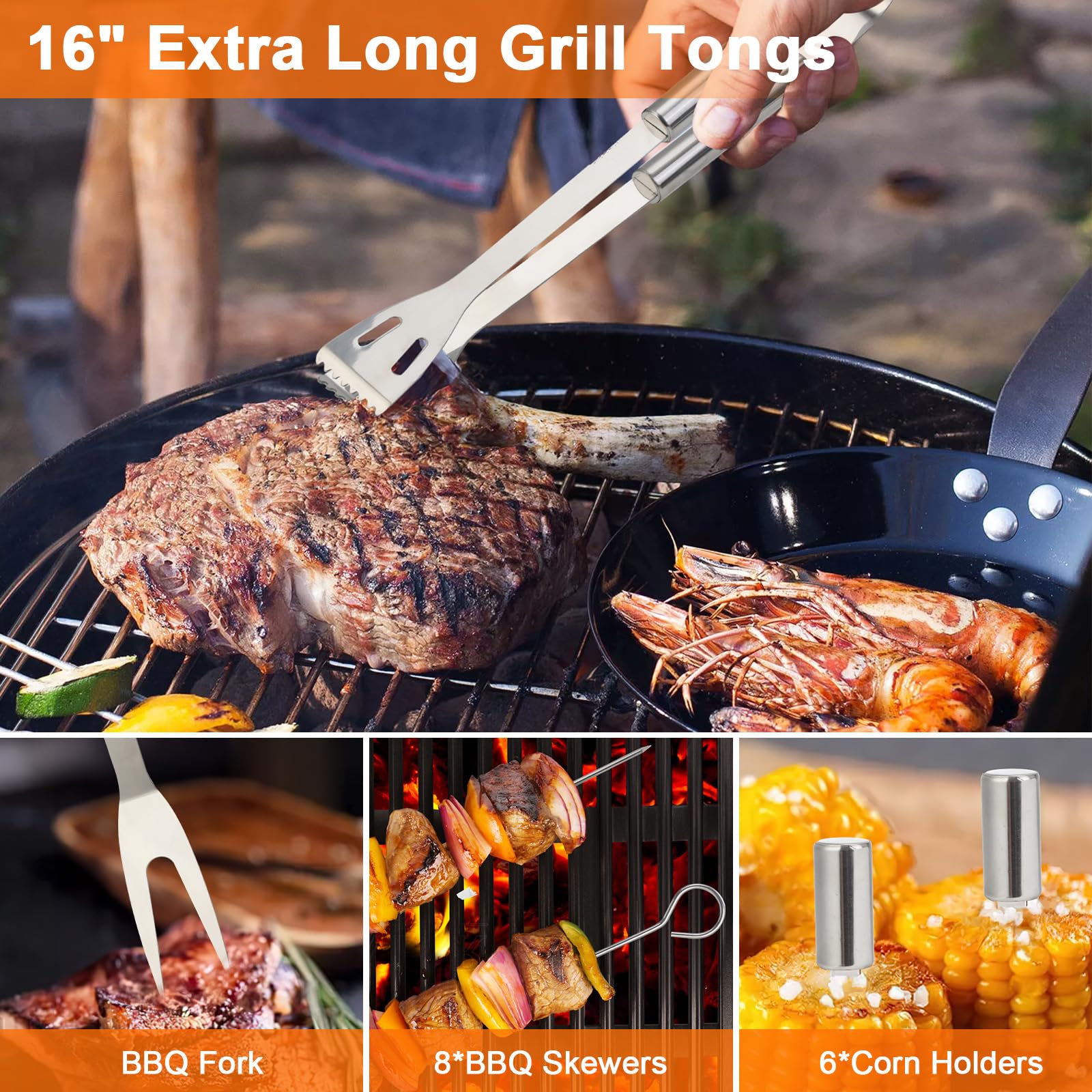 Anpro Grill Kit  Grill Set  Grilling Utensil Set  Grilling Accessories  BBQ Accessories  BBQ Kit  BBQ Grill Tools Smoker  Camping  Kitchen  Stainless Steel  21 Pcs Grilling Gifts for Fathers Day