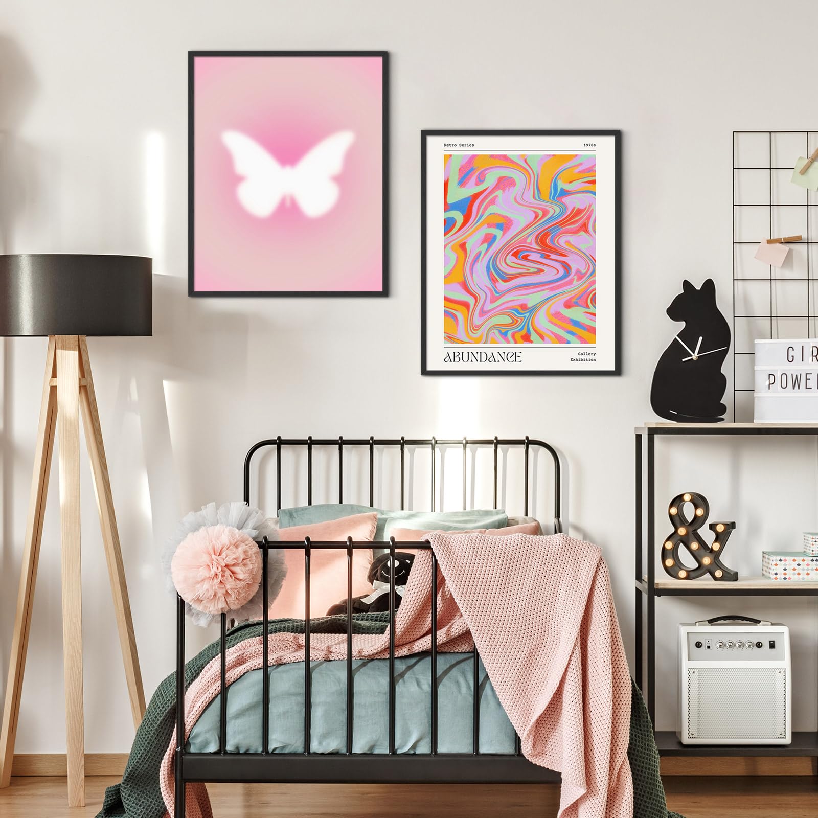 Habseligkeit Pink Wall Art Prints, Abstract Gradient Wall Posters, Buttefly Wall Art, Pink Room Decor For Aesthetic Bedroom 11X1