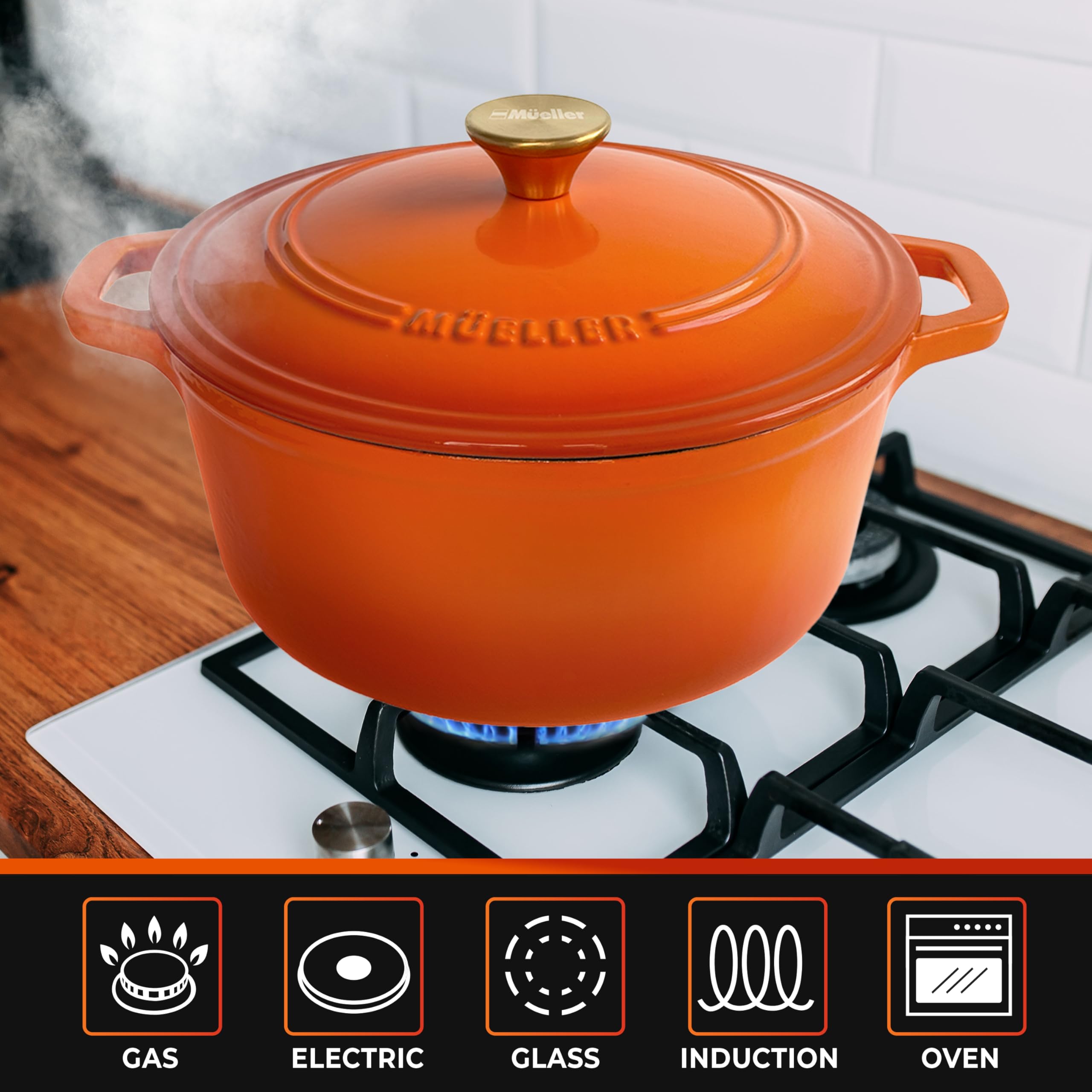 MUELLER HOME 6 Quart Enameled Cast Iron Dutch Oven for Bread Baking, Heavy-Duty Oven-Safe up to 500 F, & Across All Cooktops, Ho