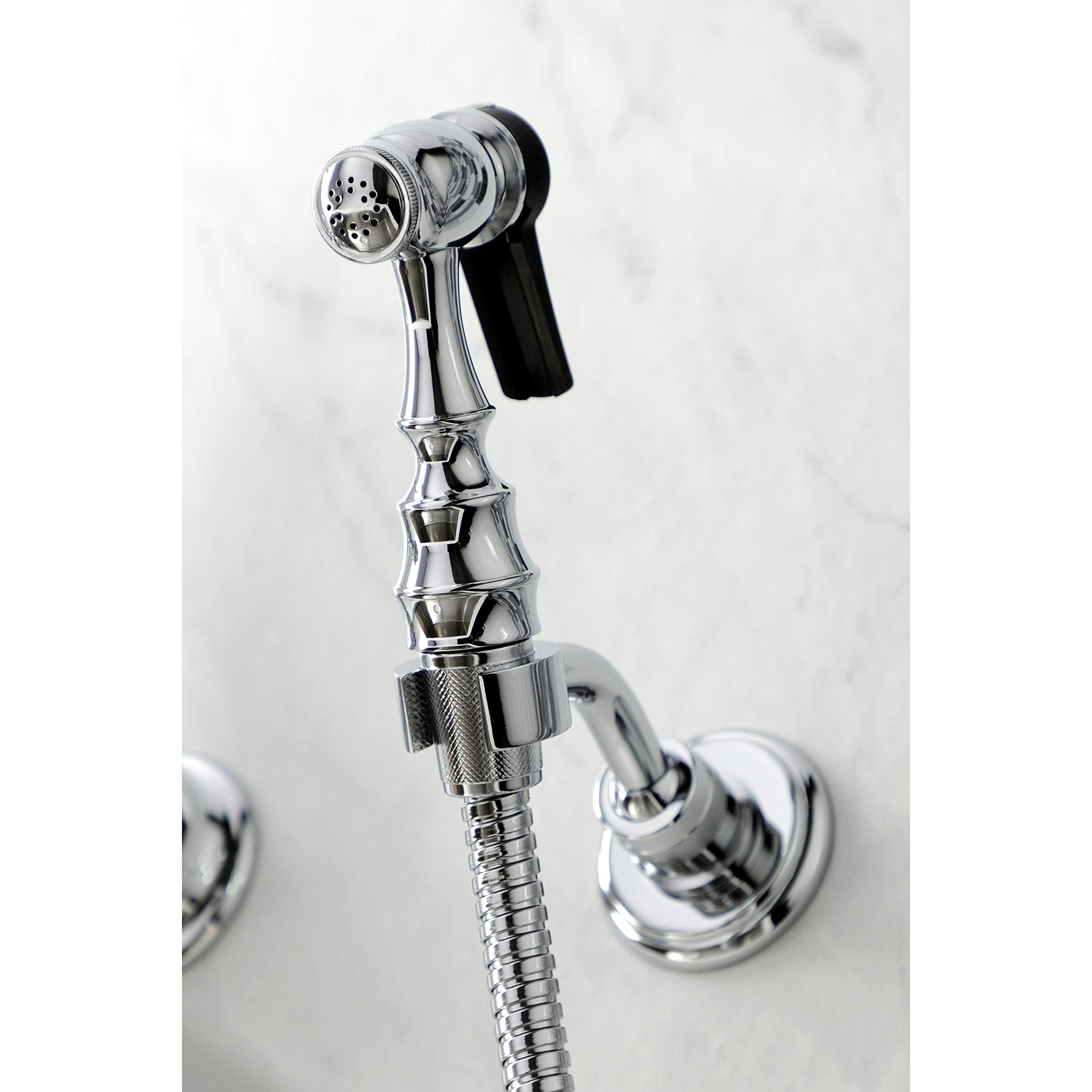 Kingston Brass KS1261PKLBS Duchess Wall Mount Bridge Kitchen Faucet with Brass Sprayer  Polished Chrome