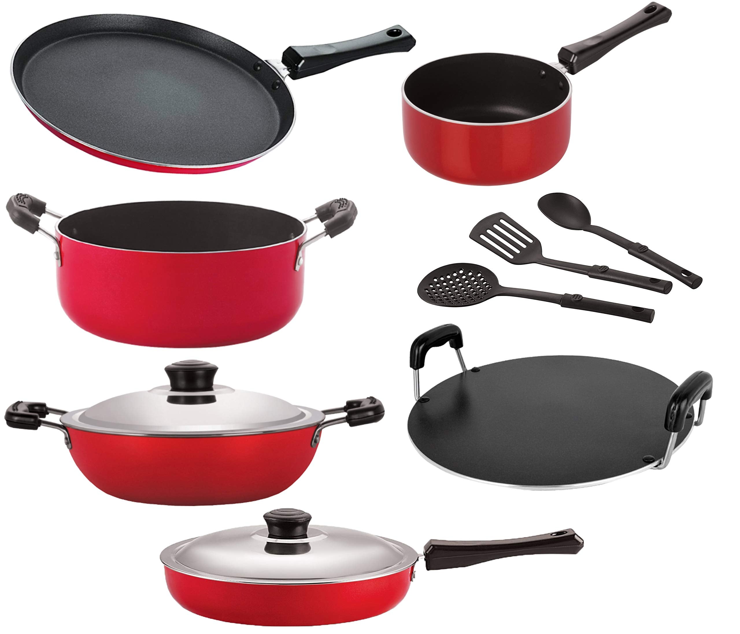 Nirlon Non Stick Aluminium Kitchenware Item Cookware Set Of 9 Pieces { 26_Ft12_Dkdb_Spb_Rt_Cass20_Fp12_3Spn }