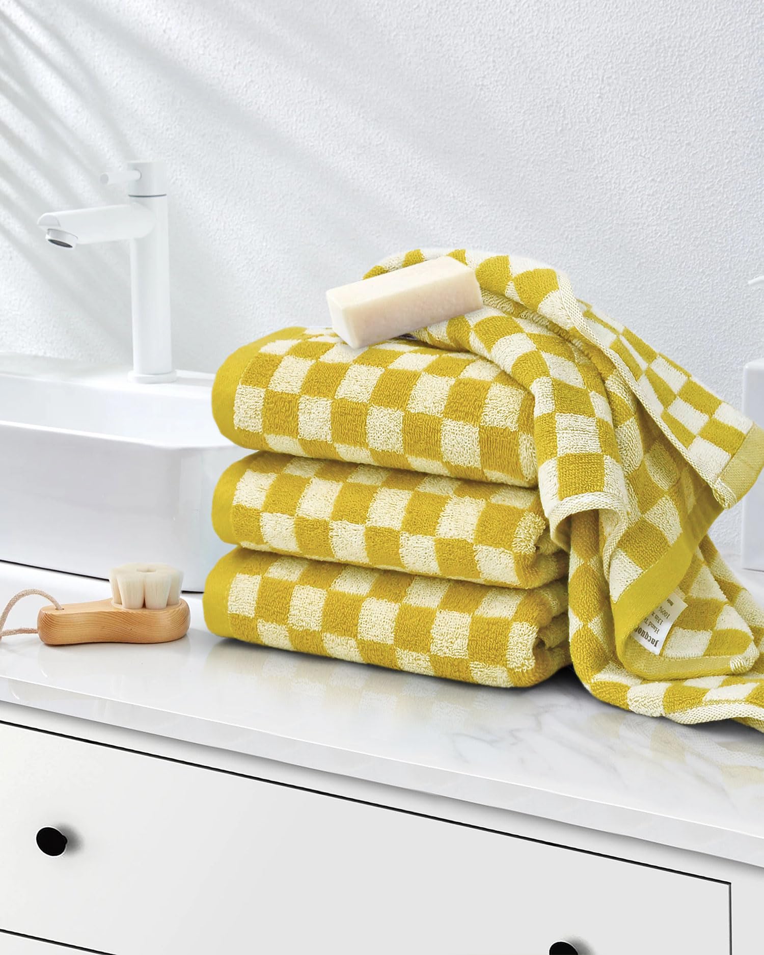 Jacquotha 4 Pcs Hand Towels For Bathroom Checkered, Cotton Soft Absorbent Hand Towels Checkered Towel, 13 X 29 Inches Cute Patte