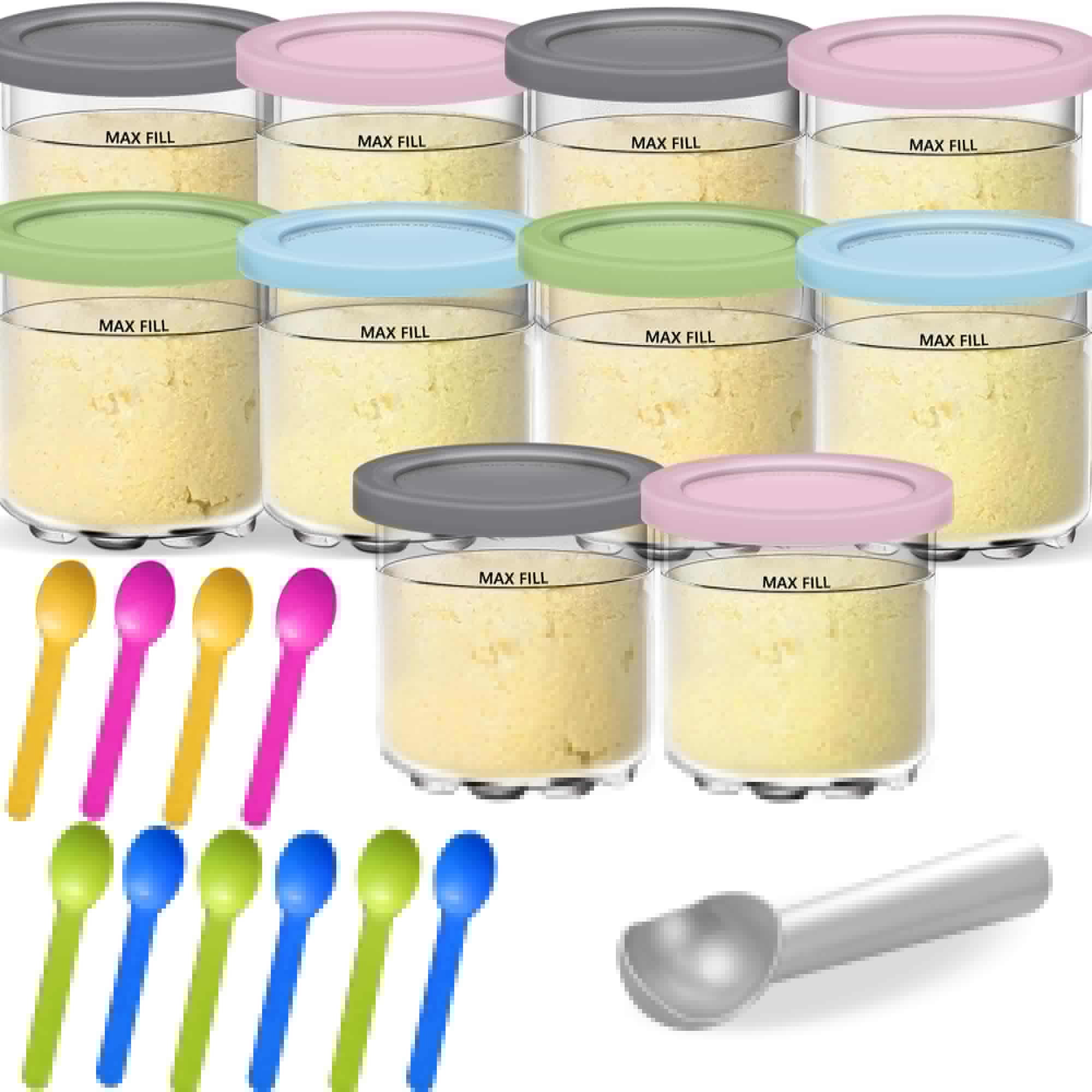 Creami Pints And Lids For Ninja - 10 Pack Creamy Icecream Containers Cups Tubs Set, Smoothie Pot Compatible With Nc299Amz Nc300S