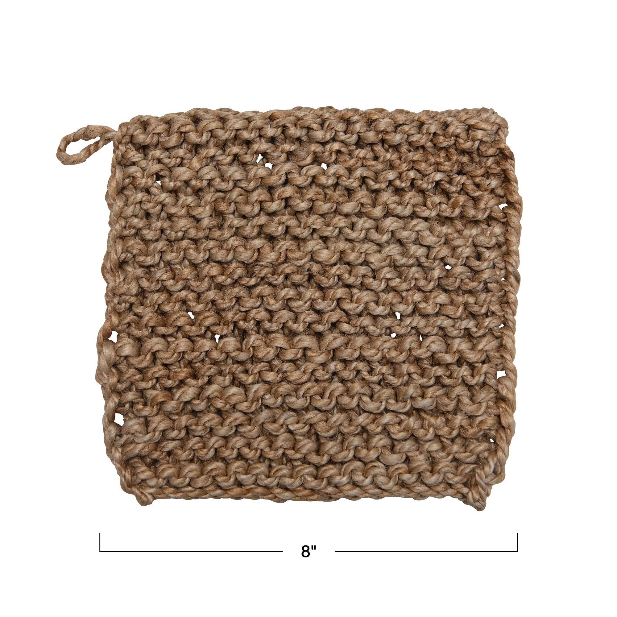Bloomingville Square Natural Jute Crocheted Pot Holder, 8'' Sqaure