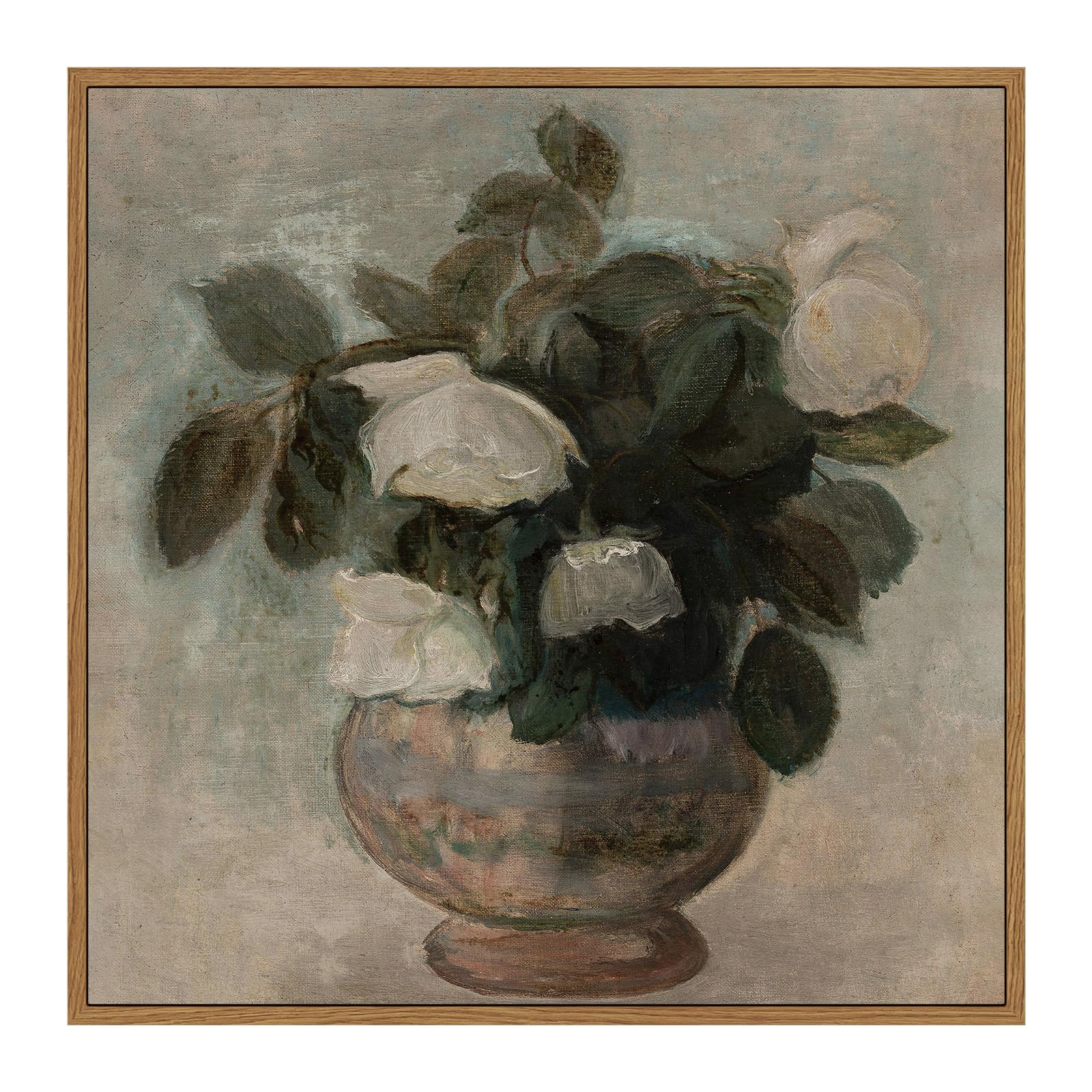 Insimsea Square Framed Canvas Wall Art, Flowers Decor Flowers In Vase Wall Paintings, Floral Pictures For Bedroom Bathroom Art W