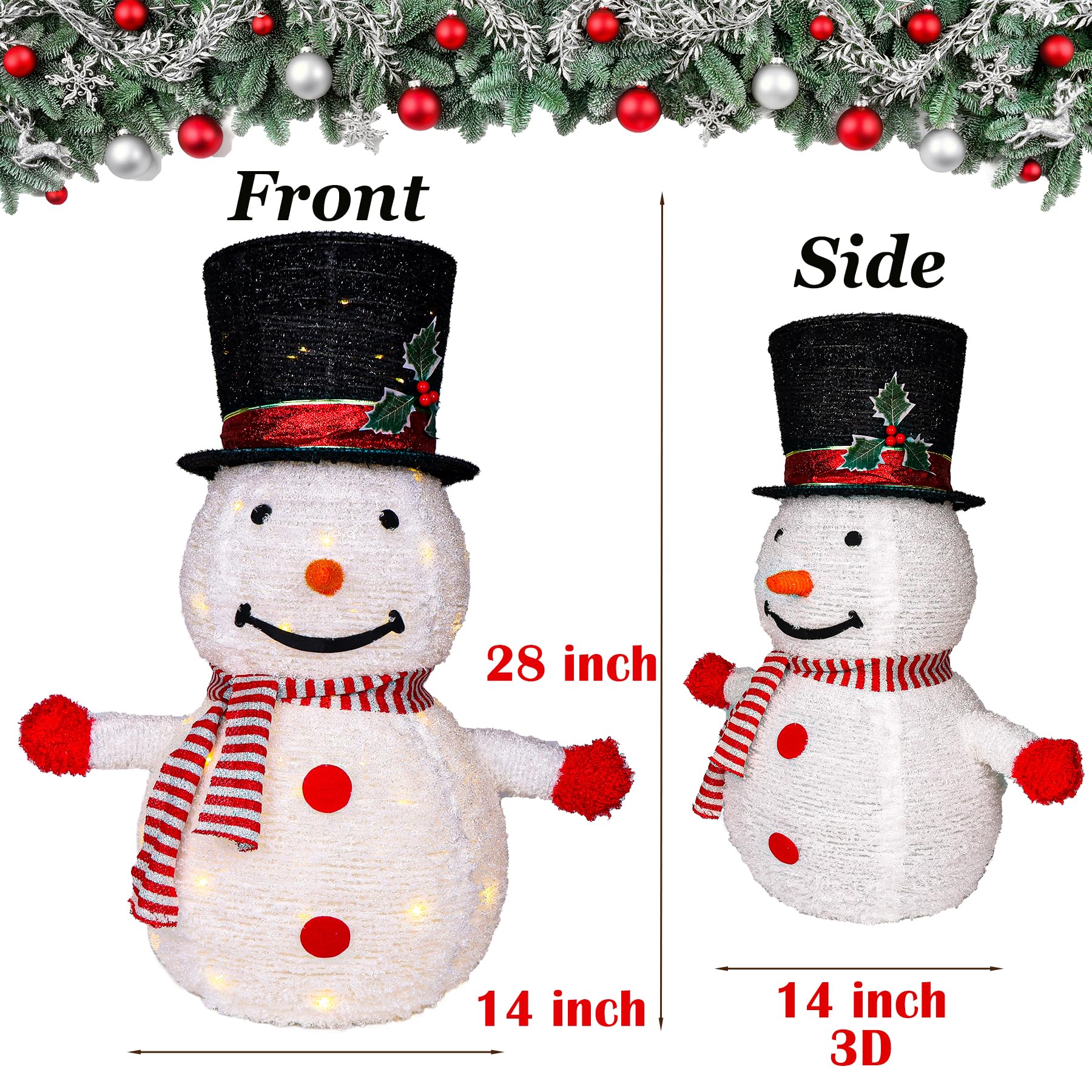 ChamBay Snowman Outdoor Christmas Decorations, 28 Inch Collapsible Snowman Christmas Decorations with 75 LED Lights, Light Up Xm