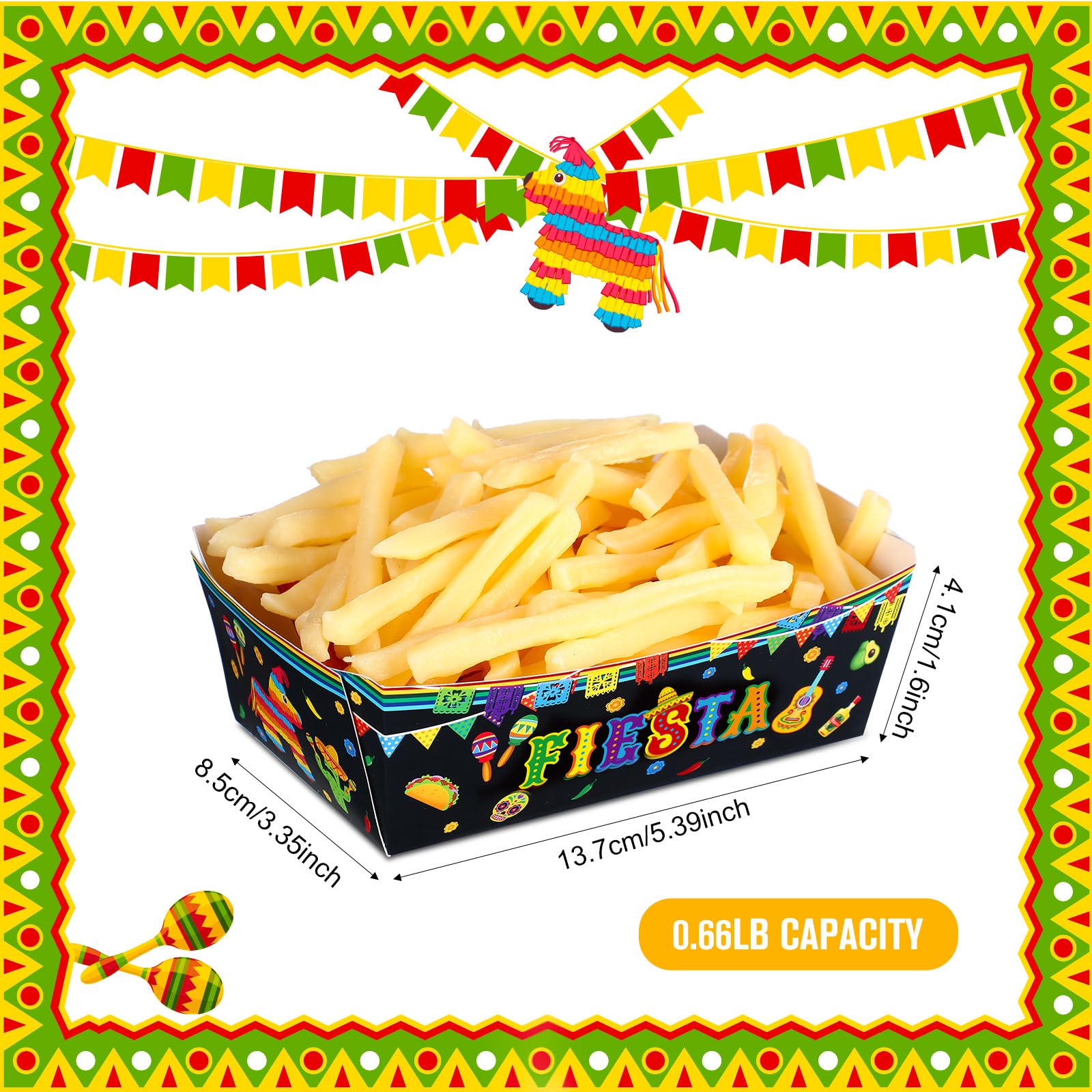 50 Pieces Fiesta Snack Trays Party Supplies Cinco De Mayo Nacho Paper Food Trays Mexican Theme Decorations Day Of The Dead Popco