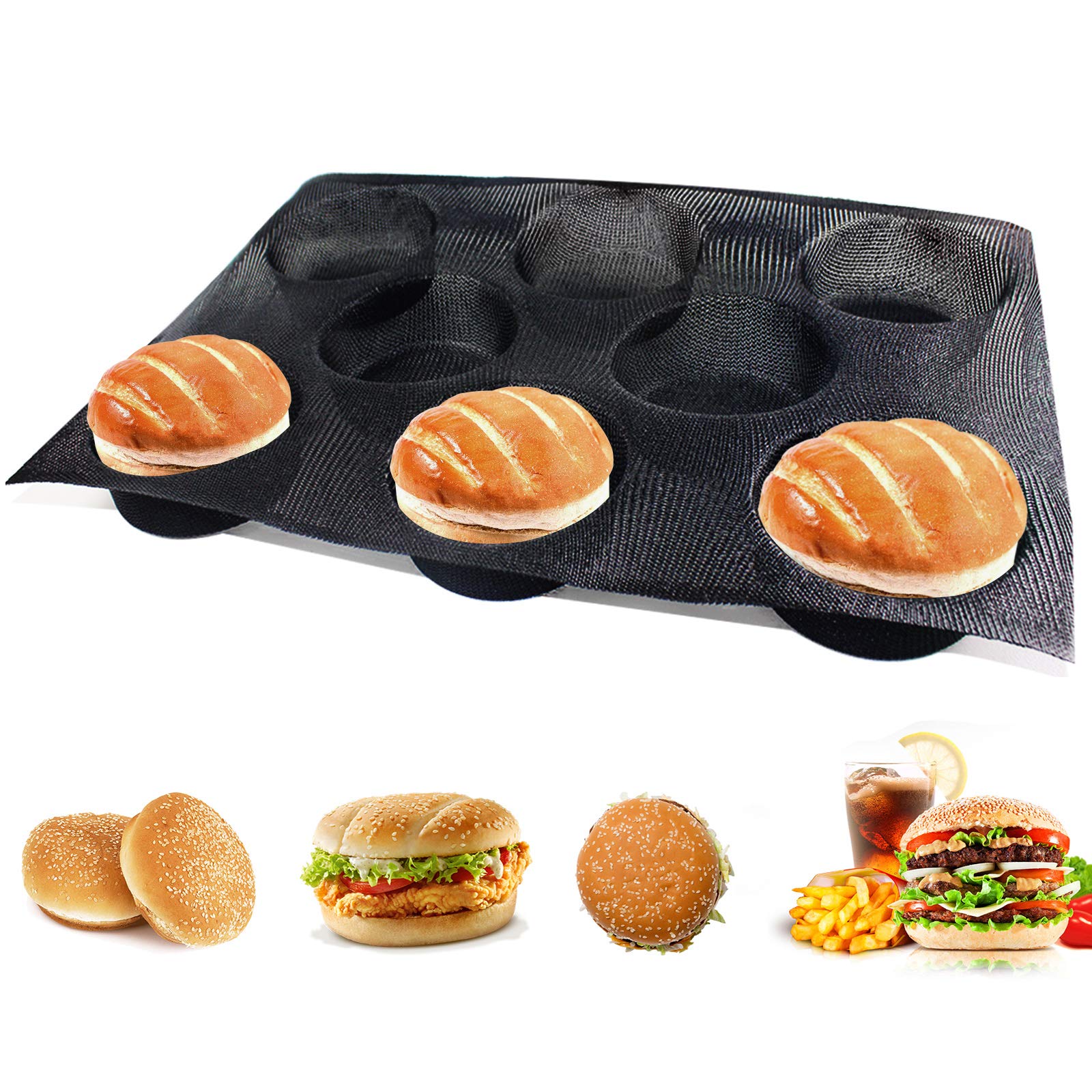 Hamburger Bun Pan, Mesh Silicone Hamburger Bun Mold, Non Stick Baking Pan For Making Buns, Great Perforated Bakery Molds For Glu
