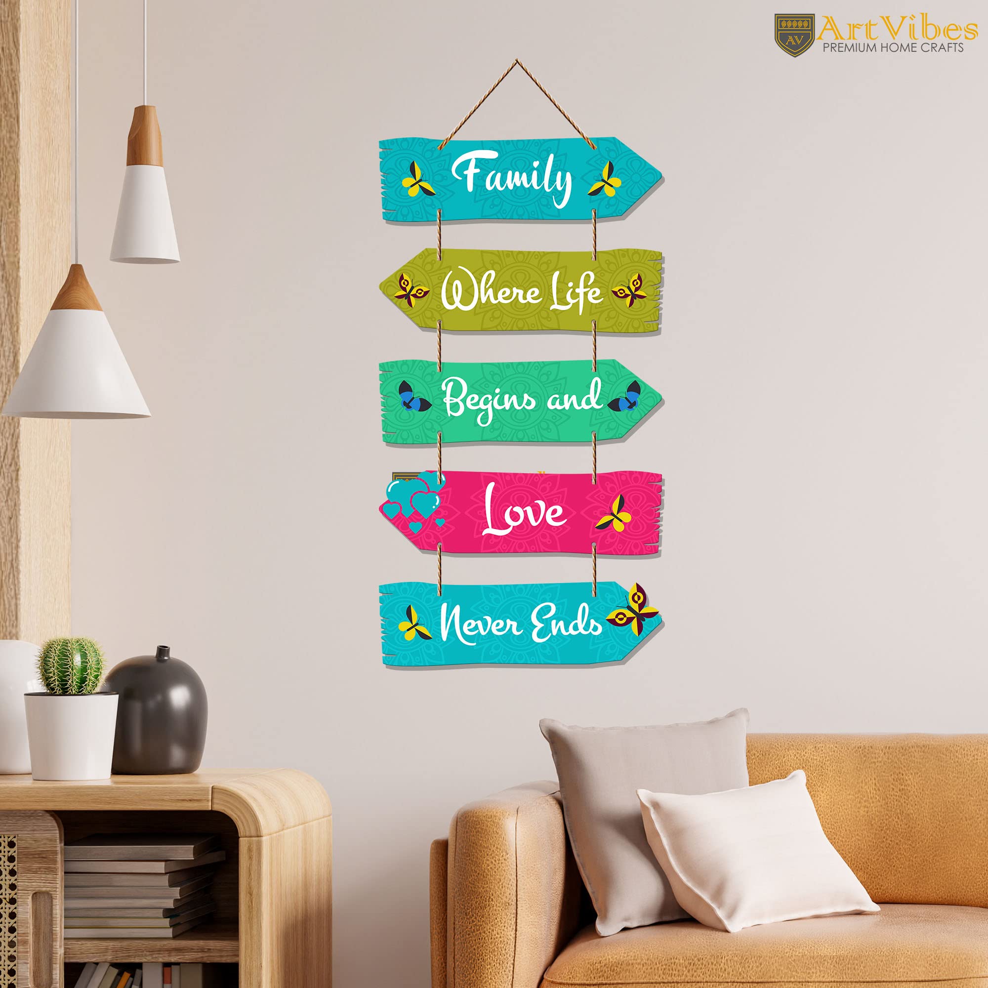 Artvibes Family Quotes Decorative Wall MDF Wooden Hanger for Living Room | Bedroom | Gift | Art Piece for Home Decoration | Mode